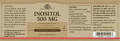 Solgar Inositol 500 mg Vegetable Capsules - Vitamin B8 - Vegan, Vegetarian, Kosher - TrustMedUSA