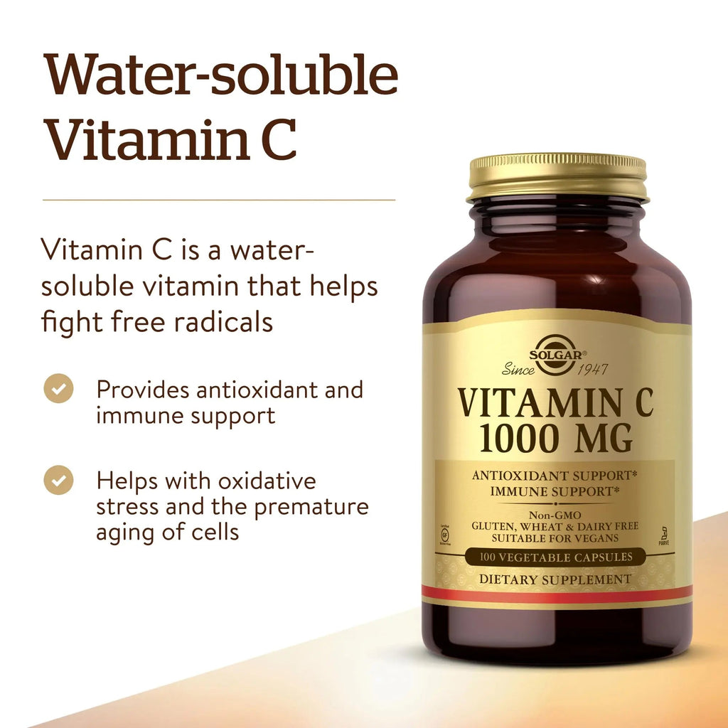 Solgar Vitamin C 1000mg - Healthy Immune System - Helps Fight Free Radicals - Vegan - TrustMedUSA