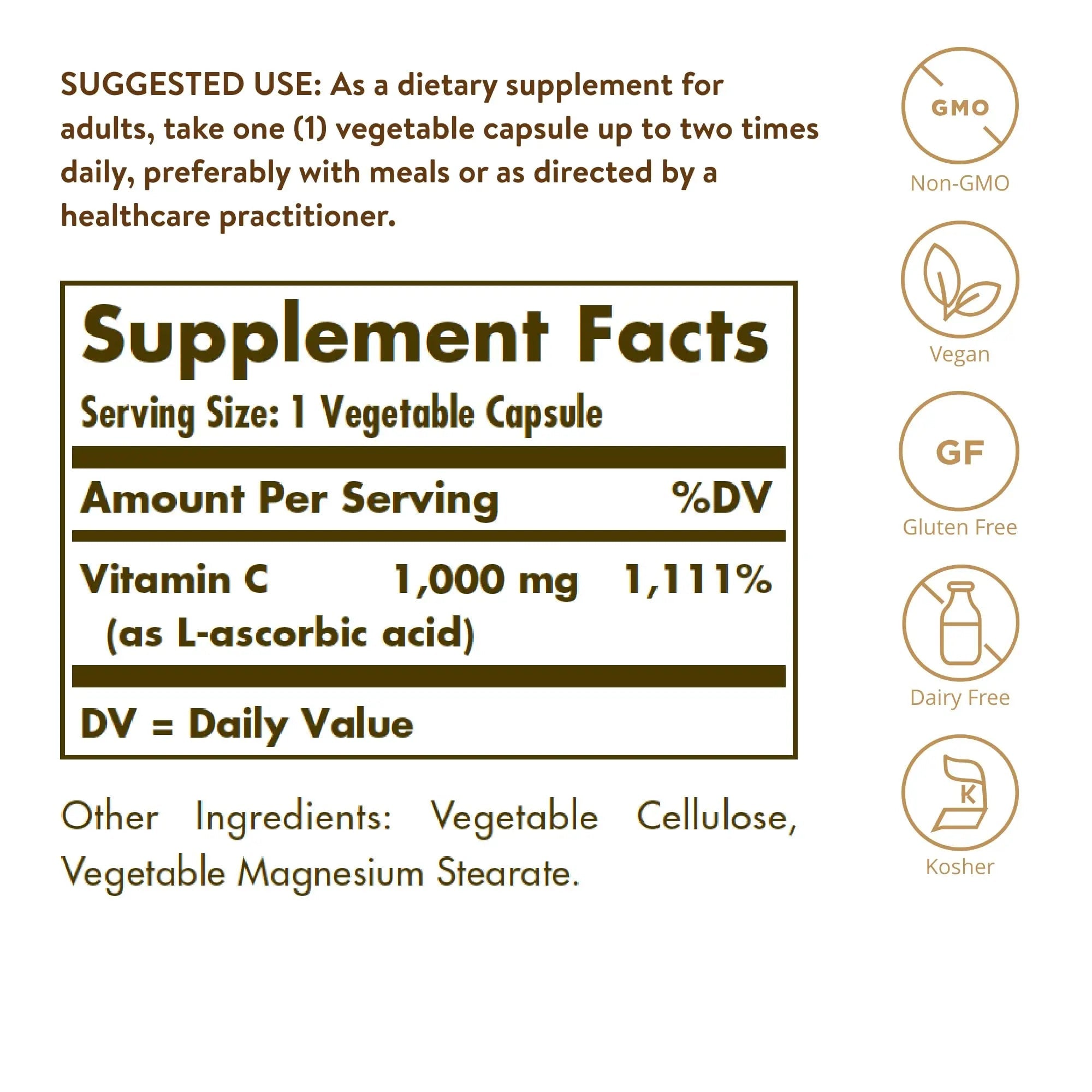 Solgar Vitamin C 1000mg - Healthy Immune System - Helps Fight Free Radicals - Vegan - TrustMedUSA