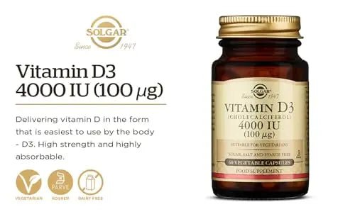 Solgar Vitamin D3 4000 IU (100 µg) Vegetable Capsules - Pack of 60 - Cholecalciferol - TrustMedUSA