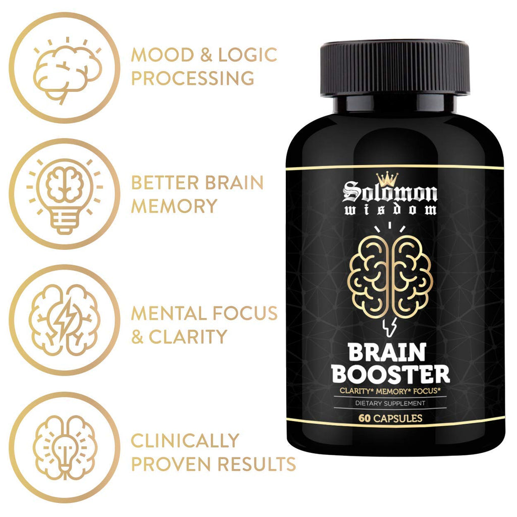 SOLOMON WISDOM Brain Booster – Nootropic Dietary Supplement for Memory Boost – 60 All-Natural Capsules to Enhance Focus & Improve Concentration & Clarity - TrustMedUSA