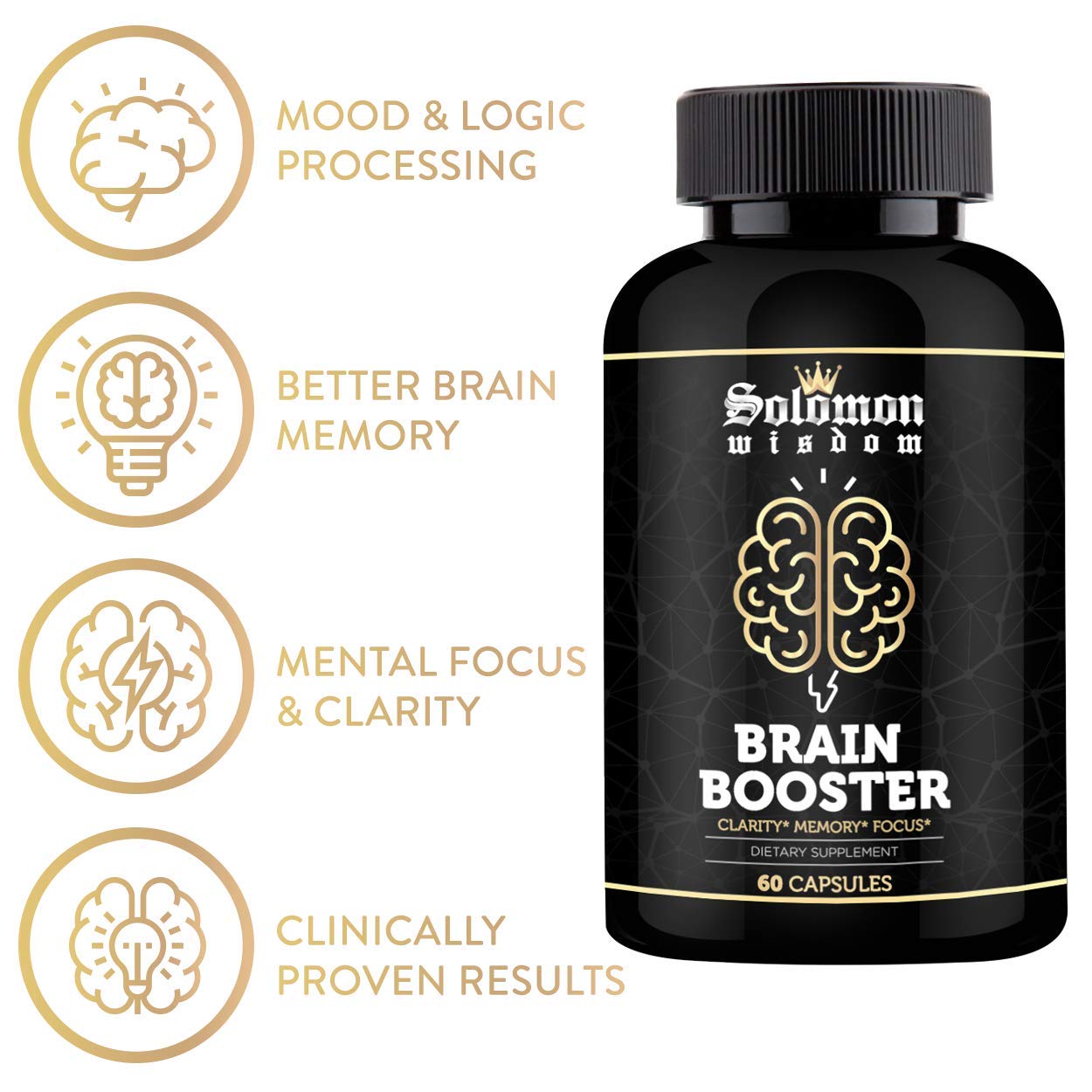 SOLOMON WISDOM Brain Booster – Nootropic Dietary Supplement for Memory Boost – 60 All-Natural Capsules to Enhance Focus & Improve Concentration & Clarity - TrustMedUSA
