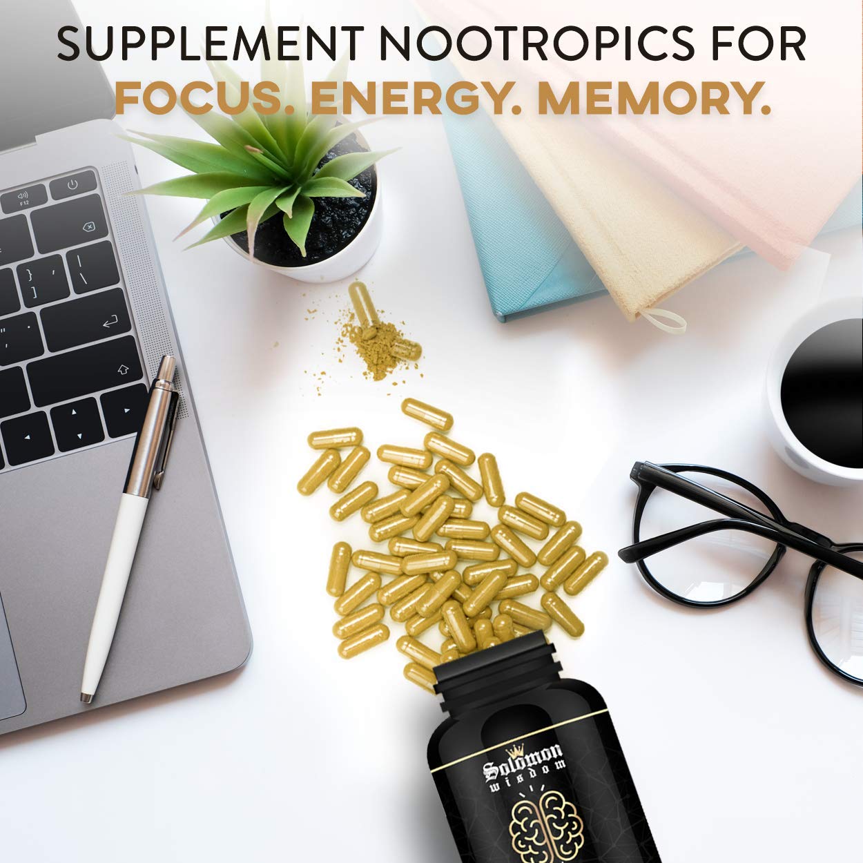 SOLOMON WISDOM Brain Booster – Nootropic Dietary Supplement for Memory Boost – 60 All-Natural Capsules to Enhance Focus & Improve Concentration & Clarity - TrustMedUSA