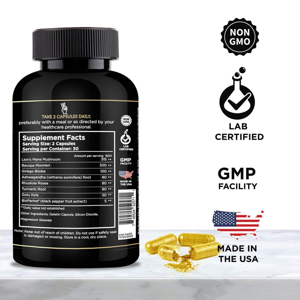 SOLOMON WISDOM Brain Booster – Nootropic Dietary Supplement for Memory Boost – 60 All-Natural Capsules to Enhance Focus & Improve Concentration & Clarity - TrustMedUSA
