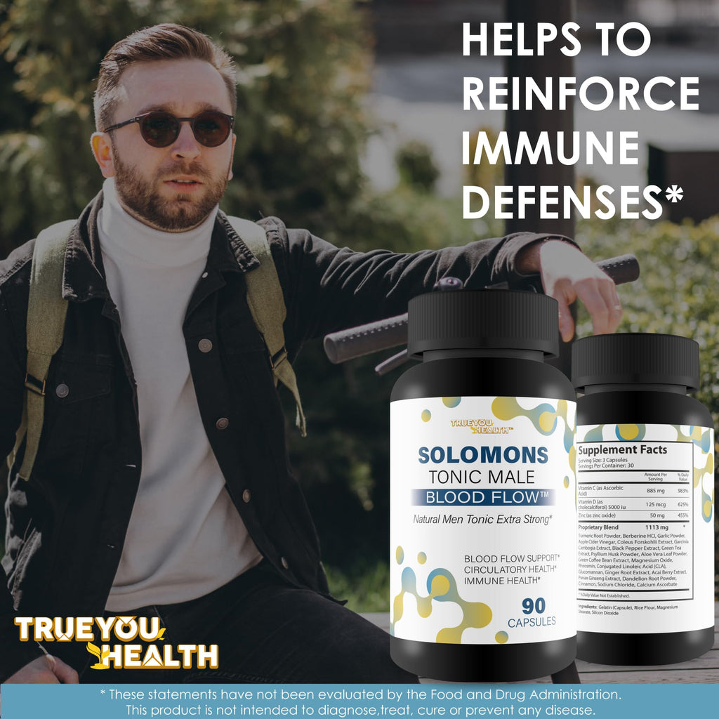 Solomons Tonic - Our Best Mens Blood Flow Supplement - Good Blood Flow Support - Male Blood Flow Capsules - Max Blood Flow Pills - Blood Circulation Supplements for Men - Male Blood Circulation Pills - TrustMedUSA