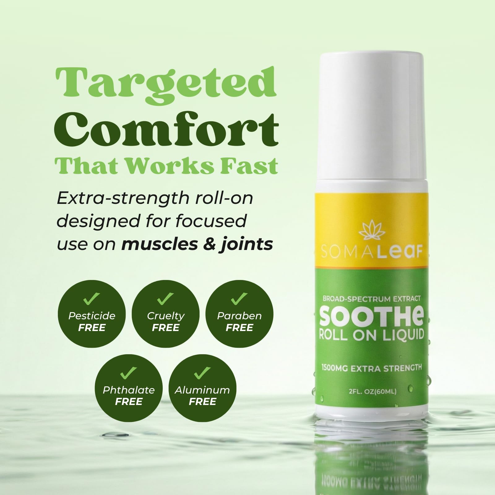 SomaLeaf Soothe Roll-On, 1500 MG, Extra Strength, Natural Comfort for Muscles, Hips, Joints, Neck, Back, Elbows, Fingers, Hands, and Knees - TrustMedUSA