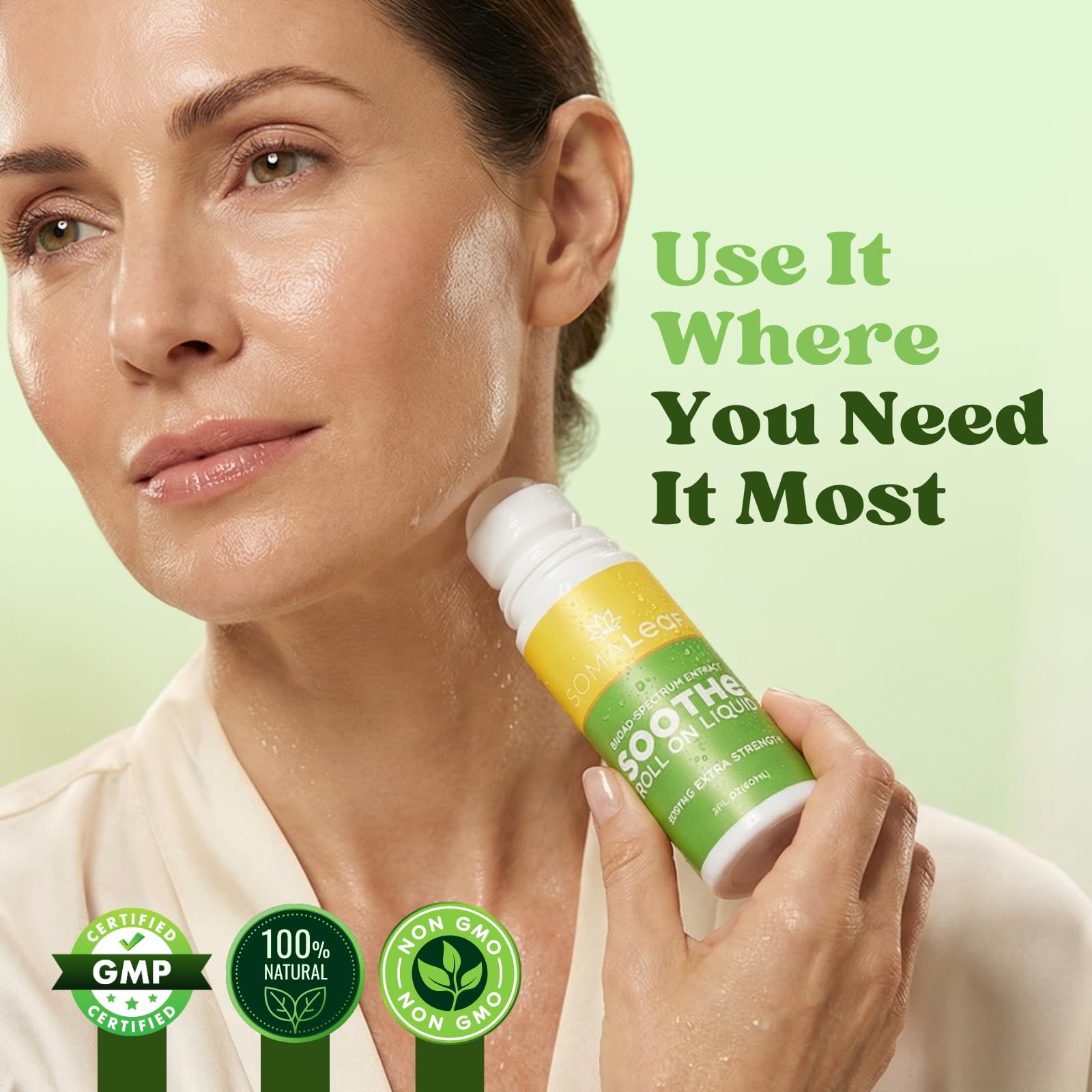 SomaLeaf Soothe Roll-On, 1500 MG, Extra Strength, Natural Comfort for Muscles, Hips, Joints, Neck, Back, Elbows, Fingers, Hands, and Knees - TrustMedUSA