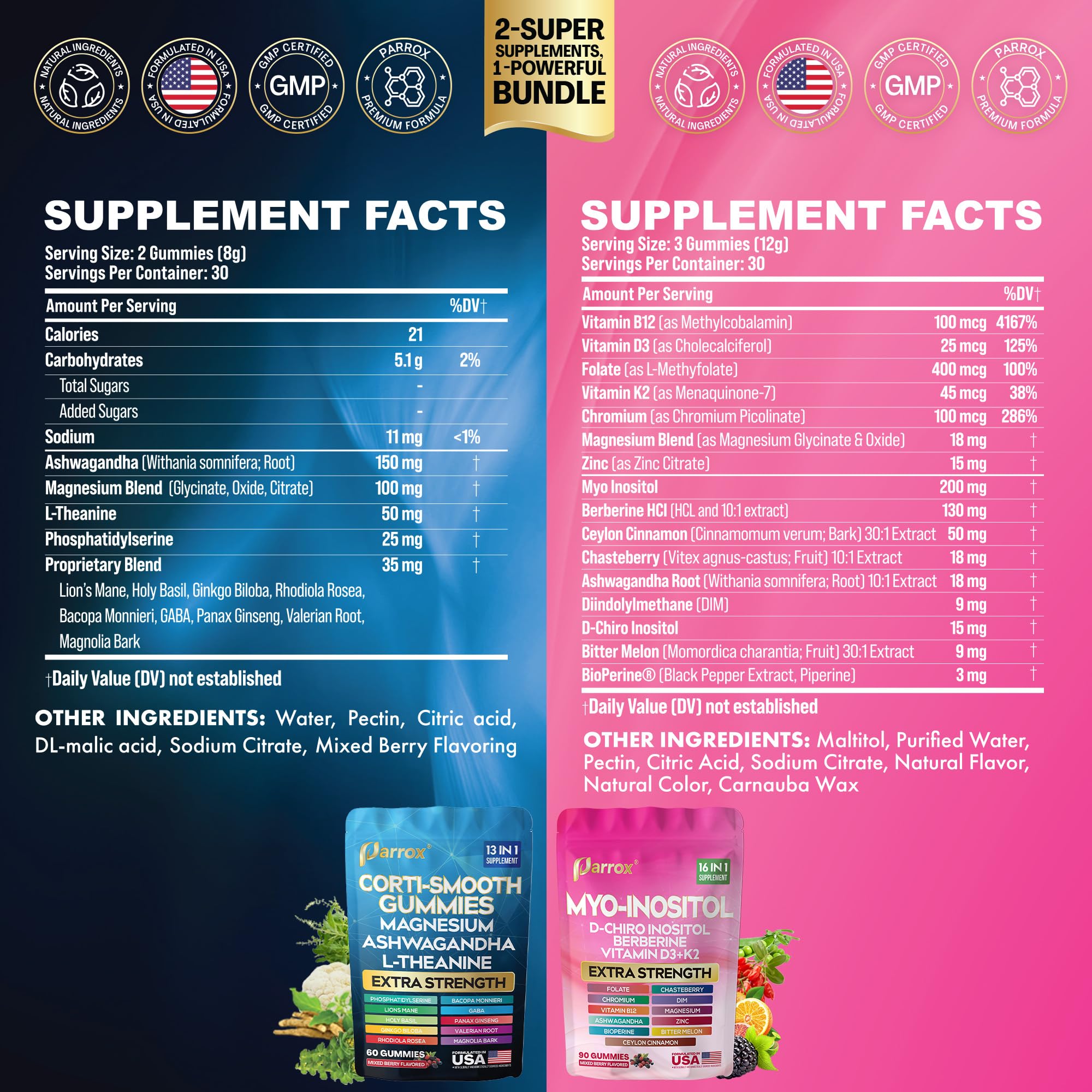 Soothe & Smooth Bundle Gummies - Cortisol & Myo-Inositol Supplement with D-Chiro Inositol, Berberine, Magenesium, Ashwagandha, L-Theanine, Vitamins D3+K2 & B12, Folate, Zinc Lion's Mane (150 Gummies) - TrustMedUSA