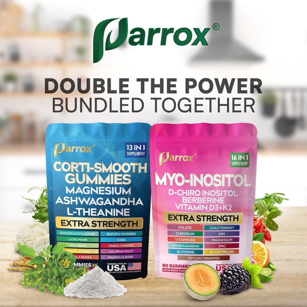 Soothe & Smooth Bundle Gummies - Cortisol & Myo-Inositol Supplement with D-Chiro Inositol, Berberine, Magenesium, Ashwagandha, L-Theanine, Vitamins D3+K2 & B12, Folate, Zinc Lion's Mane (150 Gummies) - TrustMedUSA