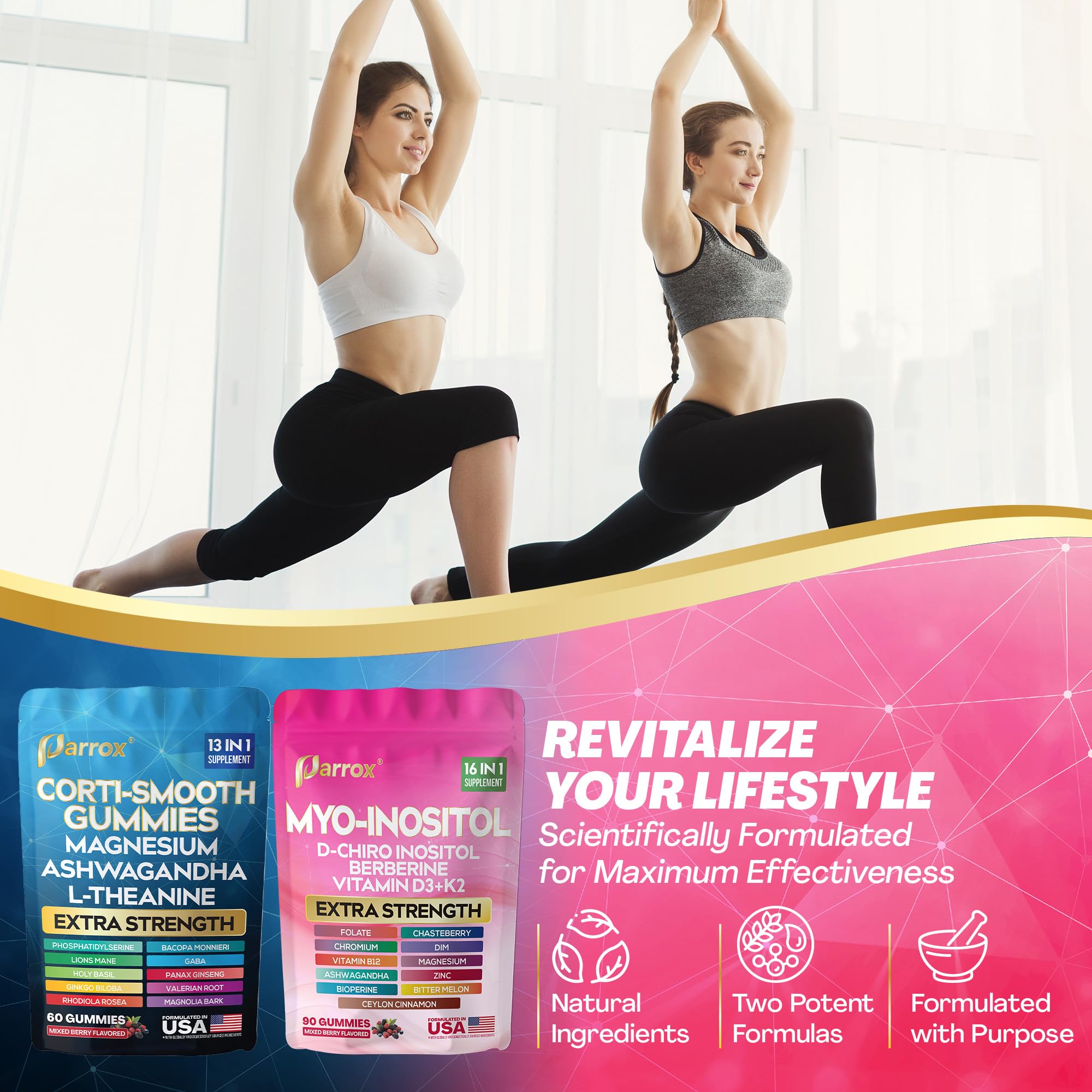 Soothe & Smooth Bundle Gummies - Cortisol & Myo-Inositol Supplement with D-Chiro Inositol, Berberine, Magenesium, Ashwagandha, L-Theanine, Vitamins D3+K2 & B12, Folate, Zinc Lion's Mane (150 Gummies) - TrustMedUSA