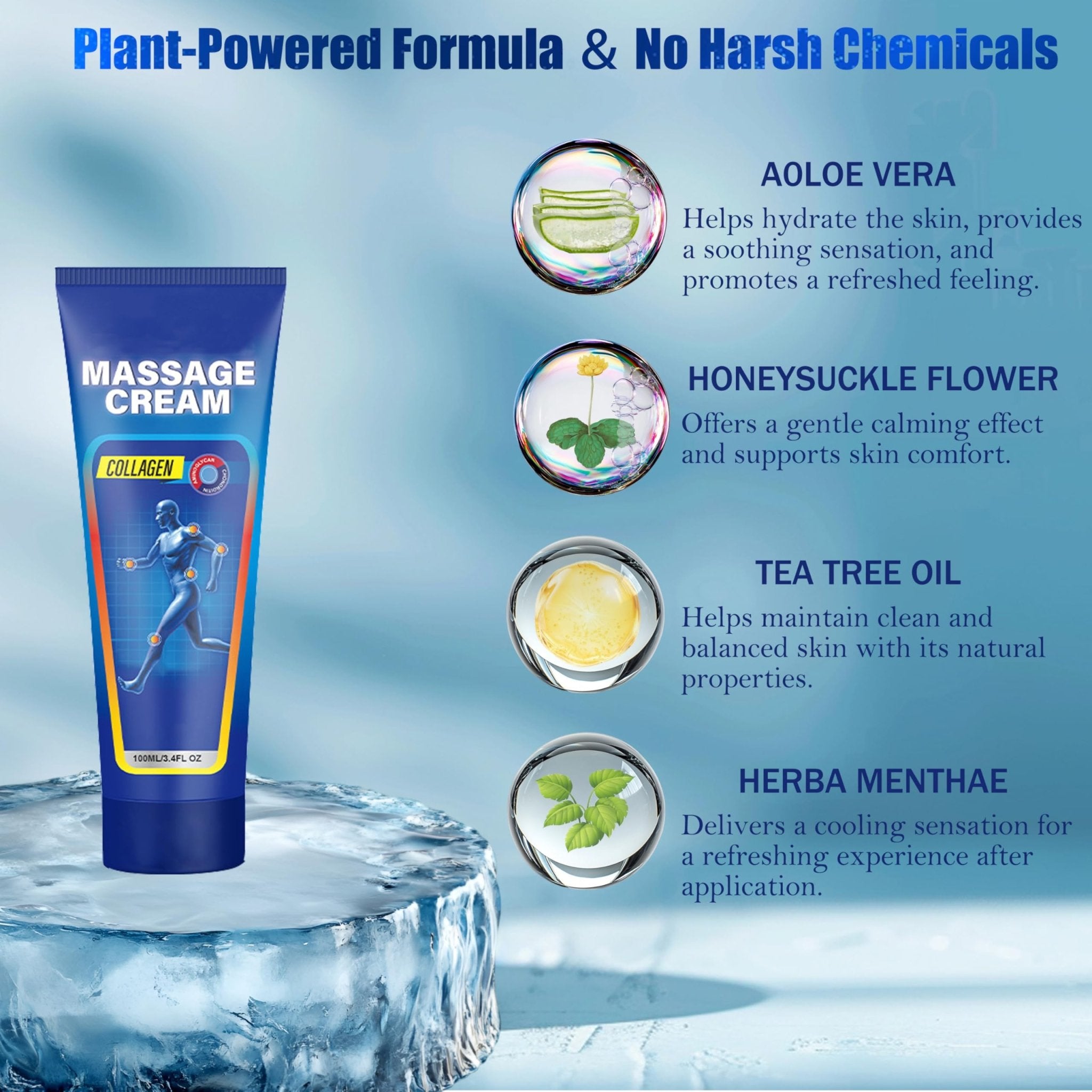 Soothing Cooling Gel for Muscle Tightness – Fast Absorbing Formula with Aloe Vera, Menthol & Tea Tree Oil | Sports & Daily Body Care Gel for Women & Men | Non-Greasy, Refreshing Feel (100ML/3.4oz) - TrustMedUSA