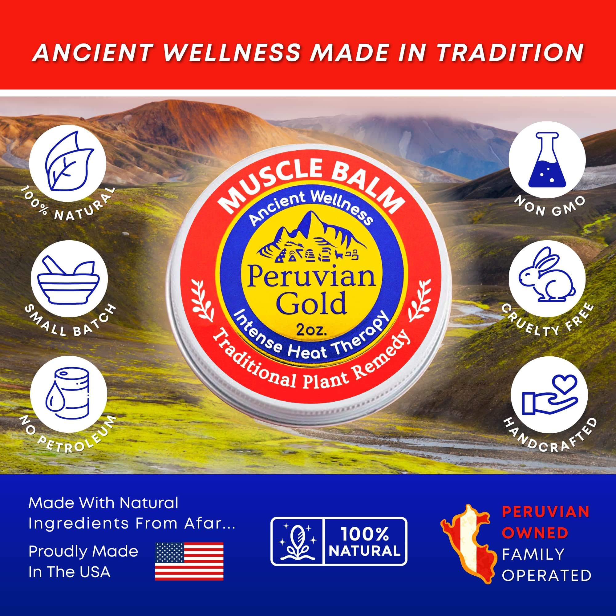 Sore Muscle Balm - Peruvian Gold Intense Heat Therapy Muscle Rub. 500K Scoville Heat Units Melts Away Sore, Painful Muscles. 2oz - TrustMedUSA