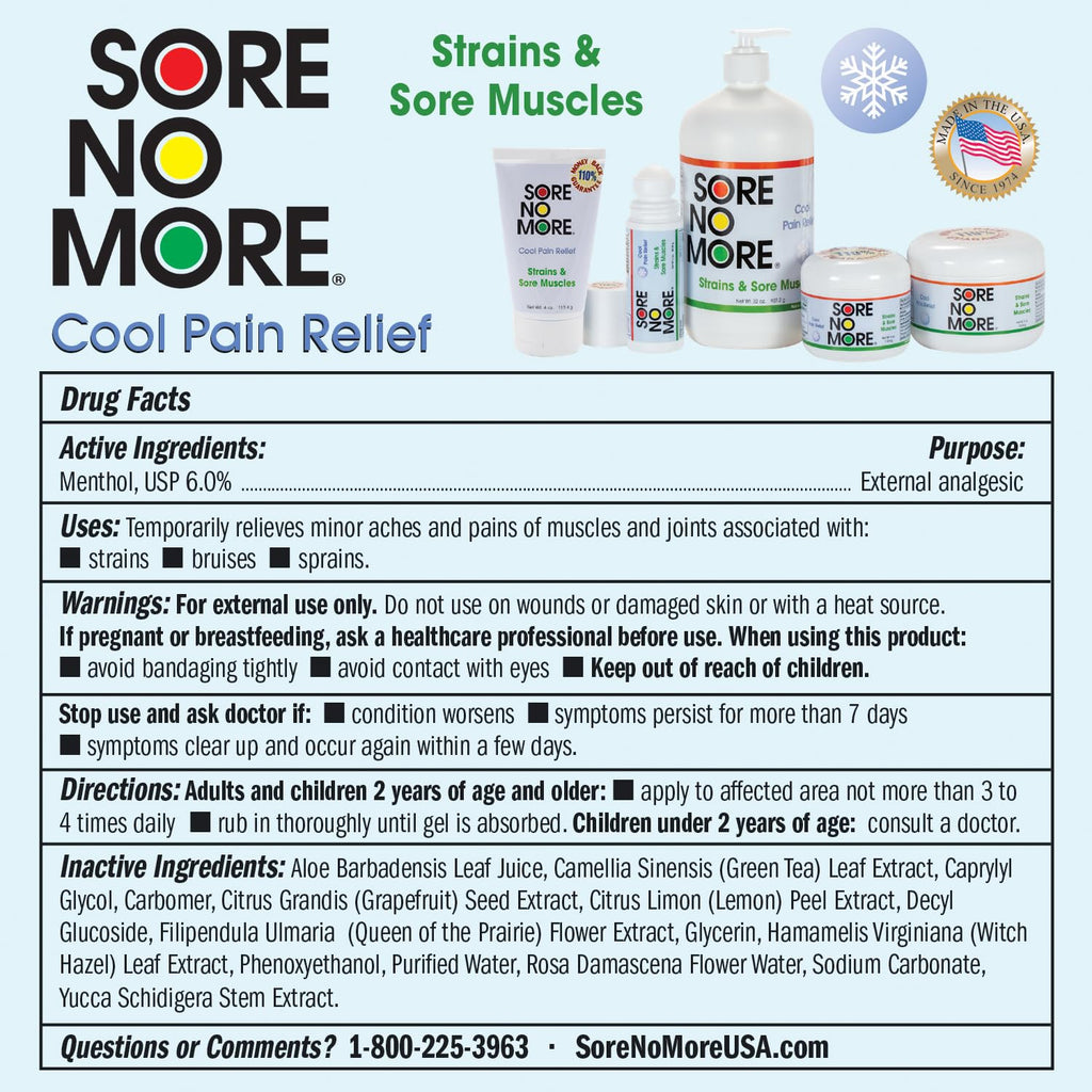 Sore No More Cool Relieving Gel for Aches & Pains in Muscles & Joints associated with Strains, Bruises & Sprains | Absorbs Quickly with a Refreshing Lemon Aroma | 32 oz Bottle with Pump - TrustMedUSA