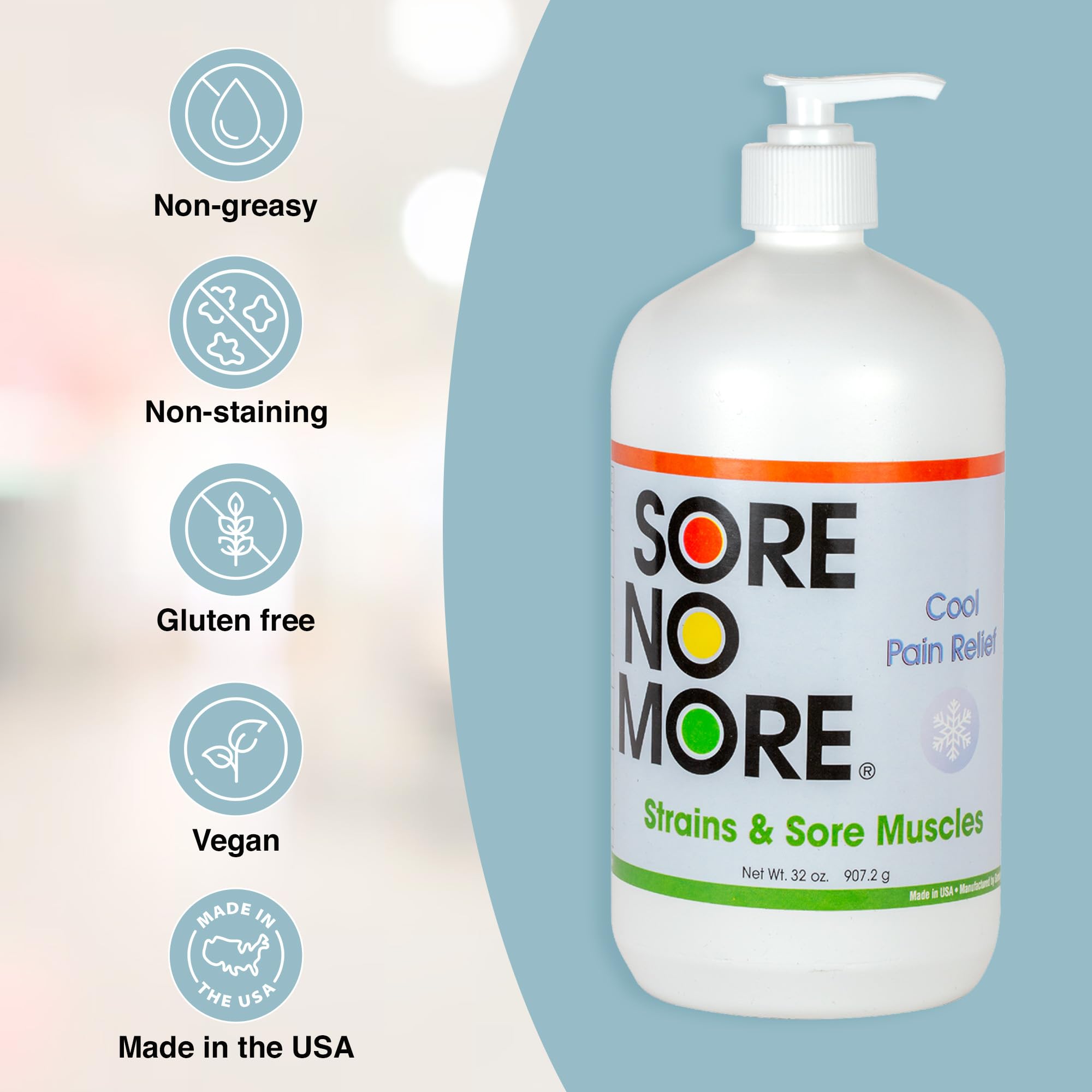 Sore No More Cool Relieving Gel for Aches & Pains in Muscles & Joints associated with Strains, Bruises & Sprains | Absorbs Quickly with a Refreshing Lemon Aroma | 32 oz Bottle with Pump - TrustMedUSA