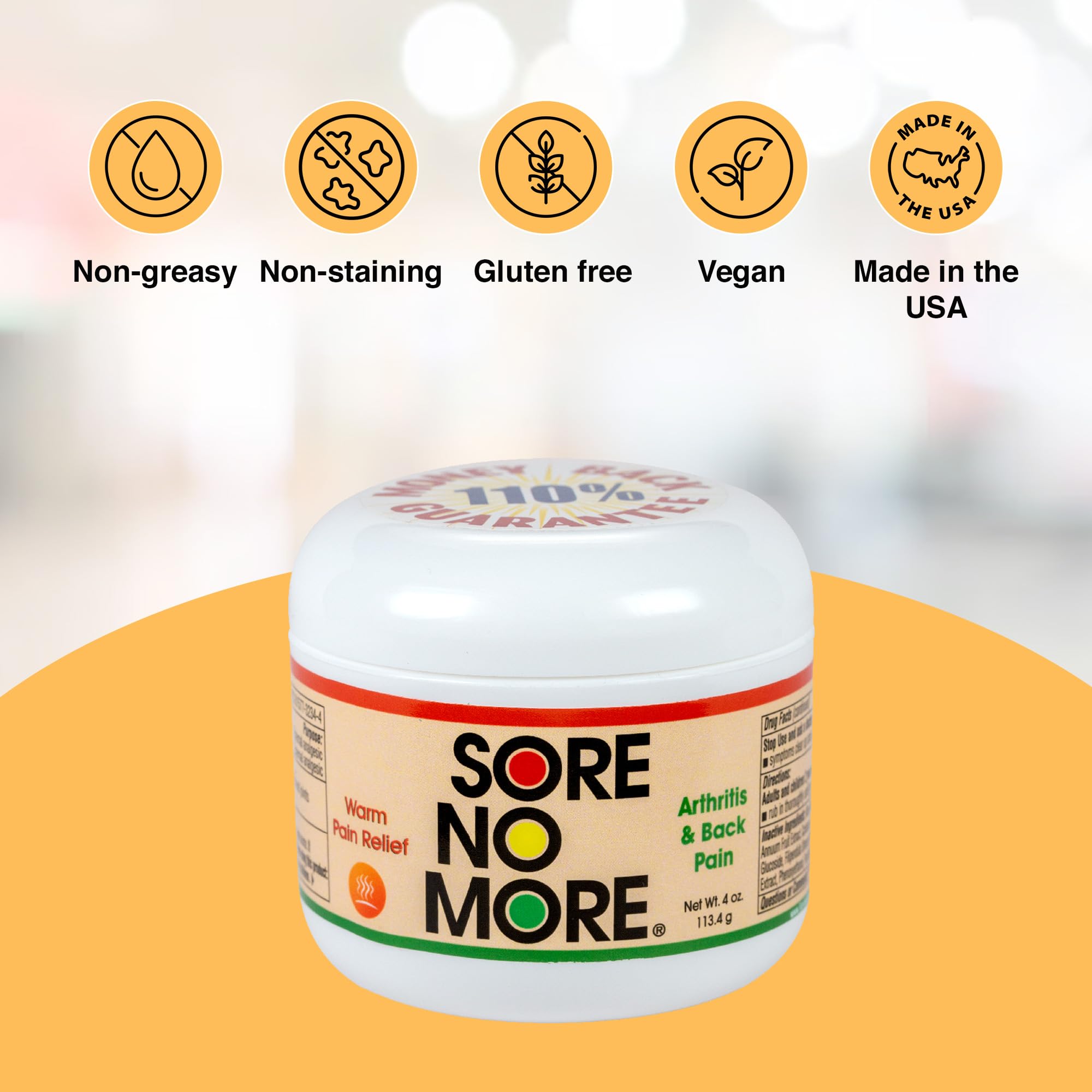 Sore No More Warm Arthritis Pain Relief Cream – Targeted Reliever for Back, Neck, Hands & Feet – Soothing & Fast-Acting Formula for Aches and Pains – Non-Greasy with Orange Aroma – 4 oz - TrustMedUSA