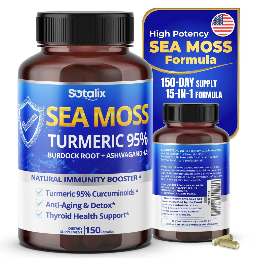 Sotalix Sea Moss Capsule with Ashwagandha, Burdock Root, Bladderwrack, Turmeric - Powerful Natural Immunity Booster (150 Count (Pack of 1)) - TrustMedUSA