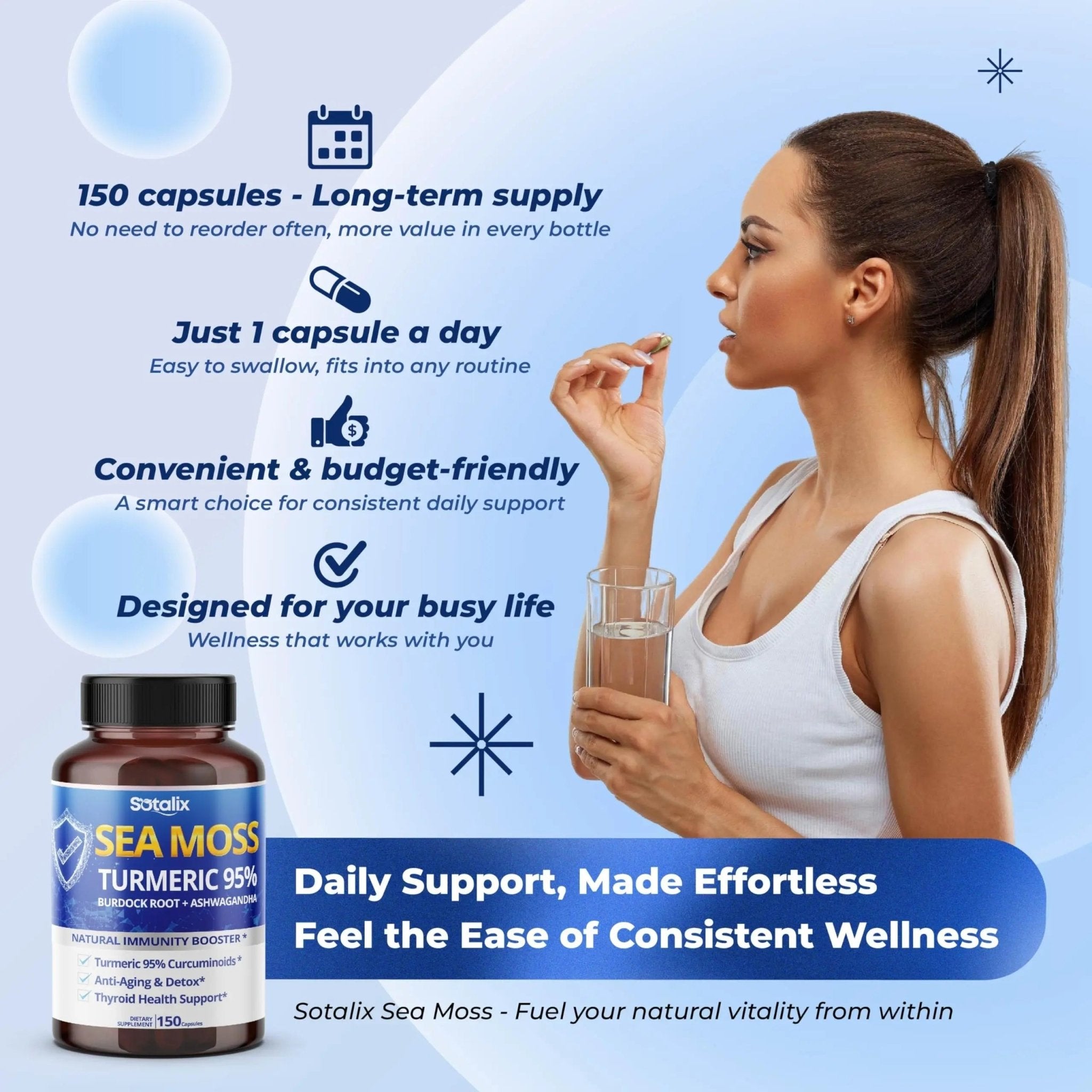Sotalix Sea Moss Capsule with Ashwagandha, Burdock Root, Bladderwrack, Turmeric - Powerful Natural Immunity Booster (150 Count (Pack of 1)) - TrustMedUSA