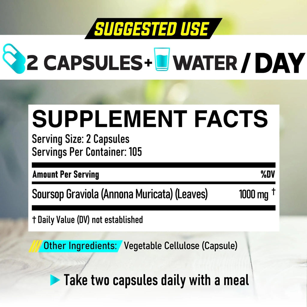 Soursop Graviola Leaves Capsules - Soursop Fruit Advanced - 210 Counts for 105 Servings - TrustMedUSA