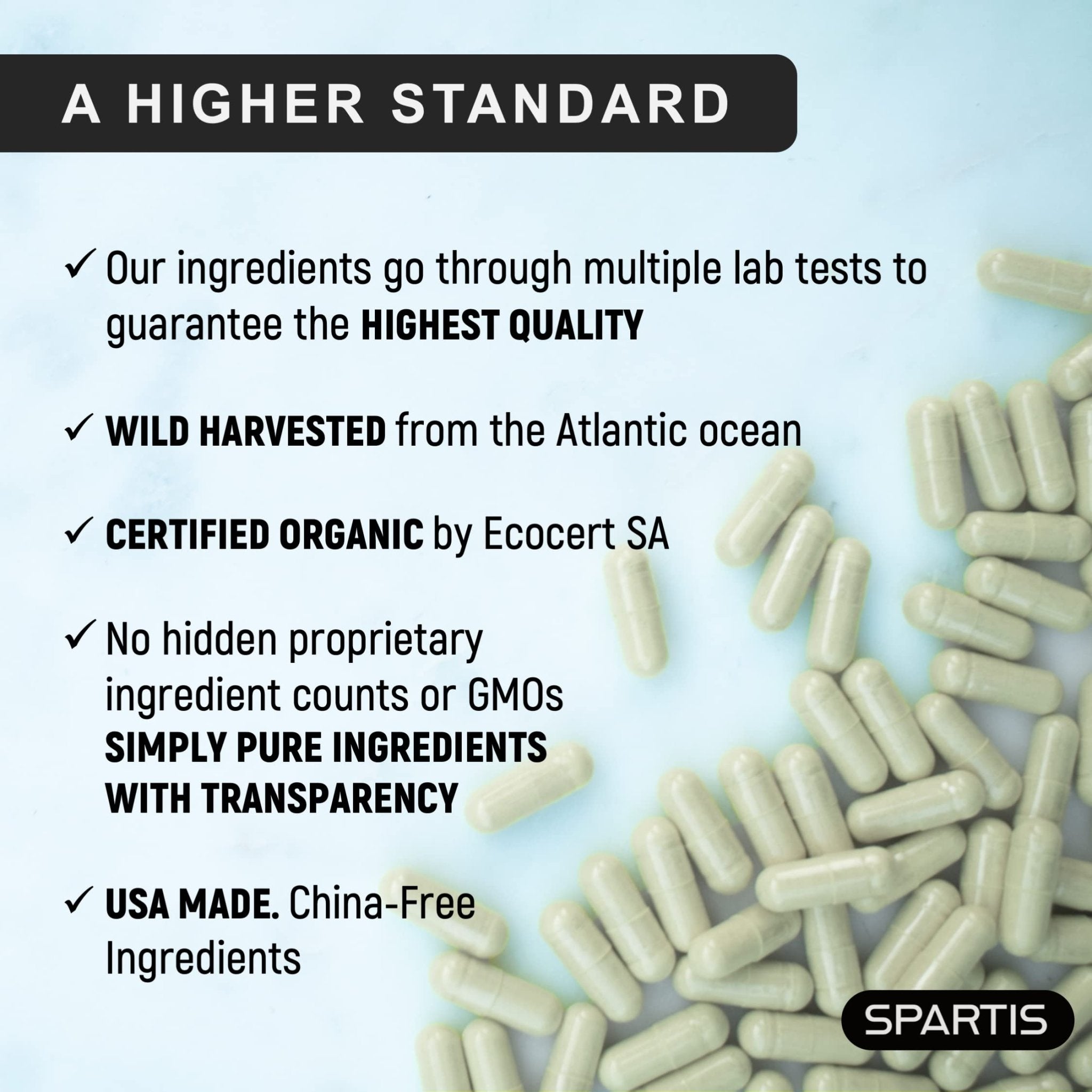 SPARTIS Certified Organic Sea Moss Capsules 2250mg Wildcrafted Irish Sea Moss Burdock Root Bladderwrack Supplement Raw Seamoss Pills & Powder (Pack of 1 at 180-Caps) - TrustMedUSA