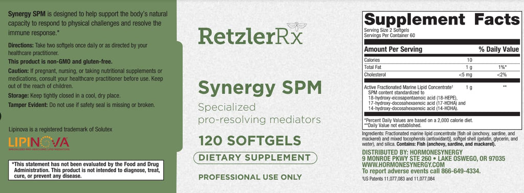Specialized Pro Resolving Mediators - Synergy SPM by RetzlerRx® - SPM's for Joint Comfort, Tissue Health & Minor Discomfort Relief* - Non-GMO - Gluten Free - 120 Softgels - TrustMedUSA