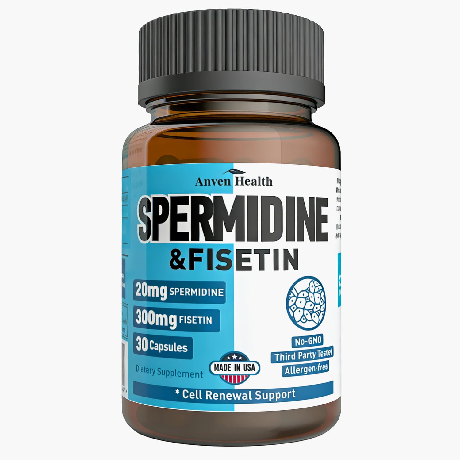 Spermidine & Fisetin Supplement - 20mg of 99% Spermidine Per Serving, 3HCL & 300mg Fisetin for Women Men Cell Renewal, Aging Defense & Longevity, Gluten Free, Non-GMO, Made in USA | 30 Veggie Caps - TrustMedUSA