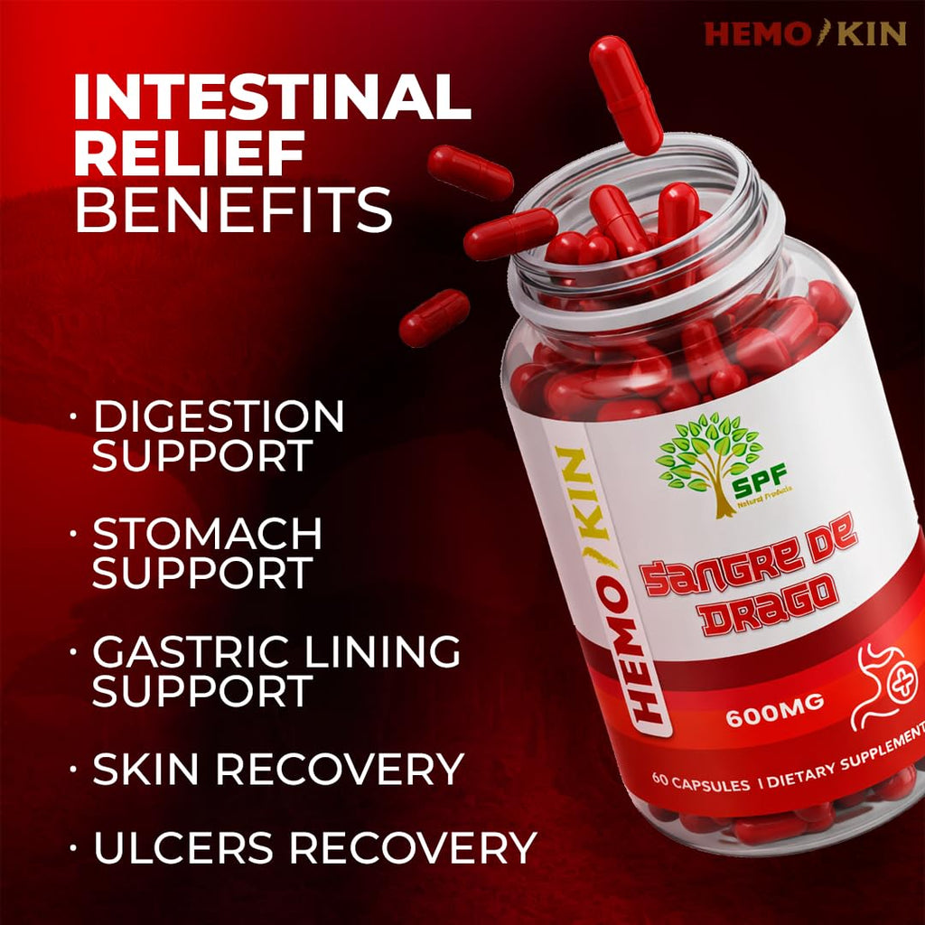 SPF Natural Products HEMOKIN with Sangre de Drago – Hemorrhoid and Fissure Relief Supplement, Helps with Itching, Swelling, Pain Relief (60 Caps) (1) - TrustMedUSA