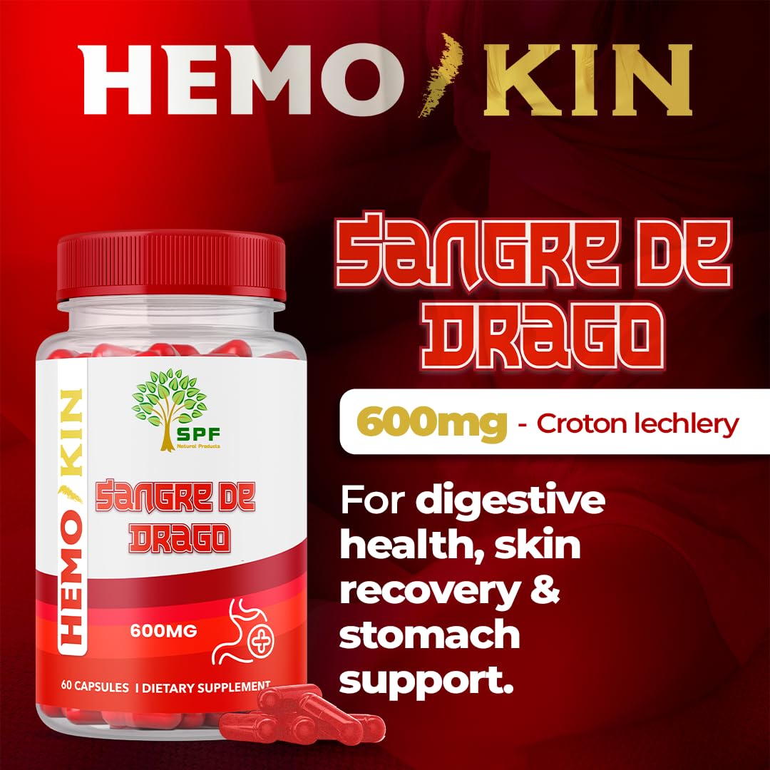 SPF Natural Products HEMOKIN with Sangre de Drago – Hemorrhoid and Fissure Relief Supplement, Helps with Itching, Swelling, Pain Relief (60 Caps) (1) - TrustMedUSA