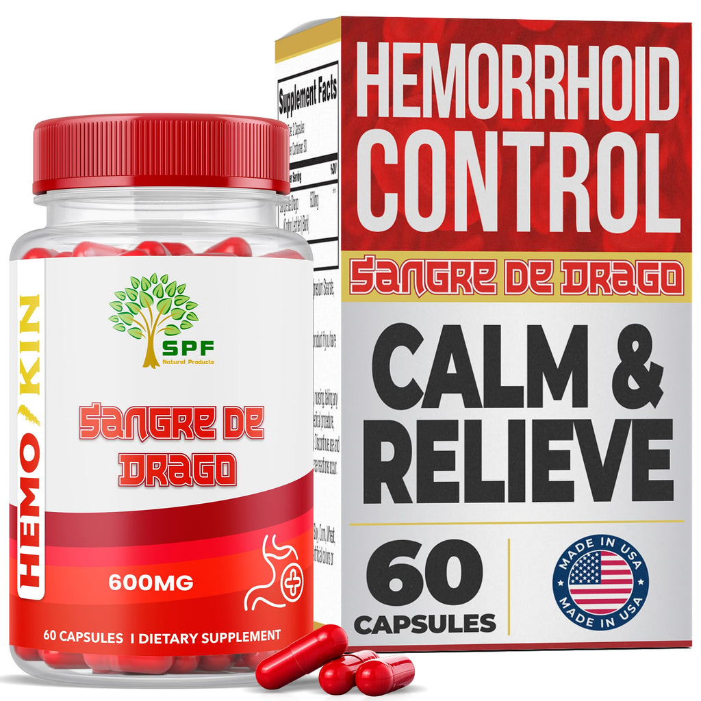 SPF Natural Products HEMOKIN with Sangre de Drago – Hemorrhoid and Fissure Relief Supplement, Helps with Itching, Swelling, Pain Relief (60 Caps) (1) - TrustMedUSA