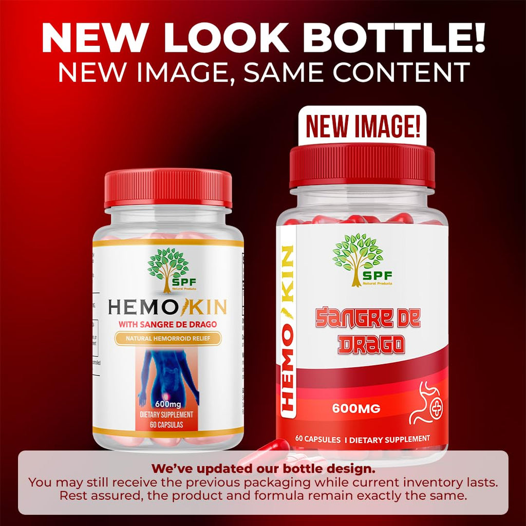 SPF Natural Products HEMOKIN with Sangre de Drago – Hemorrhoid and Fissure Relief Supplement, Helps with Itching, Swelling, Pain Relief (60 Caps) (1) - TrustMedUSA
