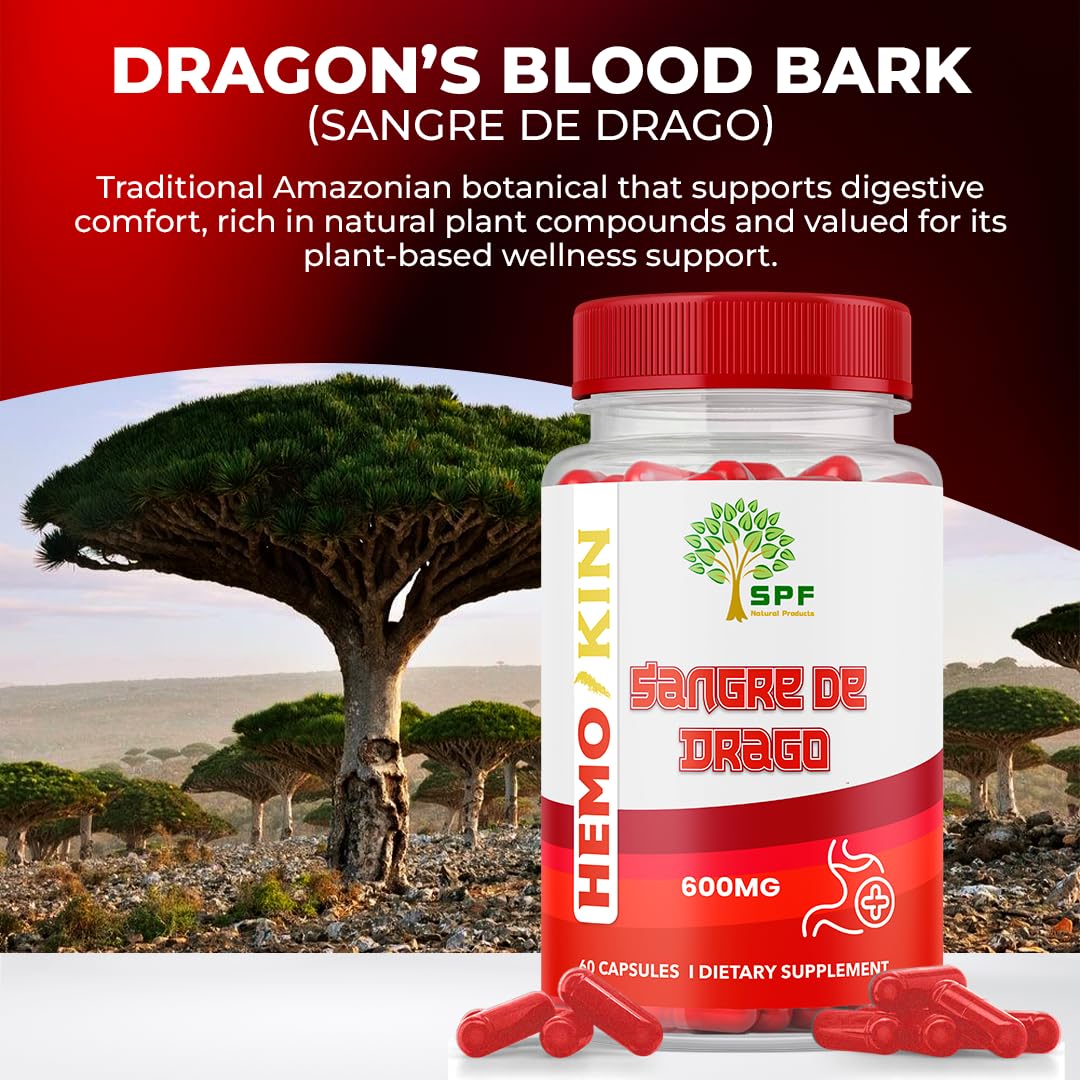 SPF Natural Products HEMOKIN with Sangre de Drago – Hemorrhoid and Fissure Relief Supplement, Helps with Itching, Swelling, Pain Relief (60 Caps) (1) - TrustMedUSA