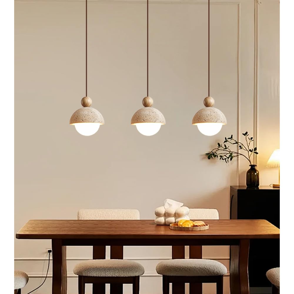Spherical Wabi Sabi Pendant Light Natural Stone Retro Japanese Style Yellow Travertine Pendant Lighting Vintage Mini Wood Nordic Hanging Light for Kitchen Island Dining Room Bedroom Hallway Bedside - TrustMedUSA