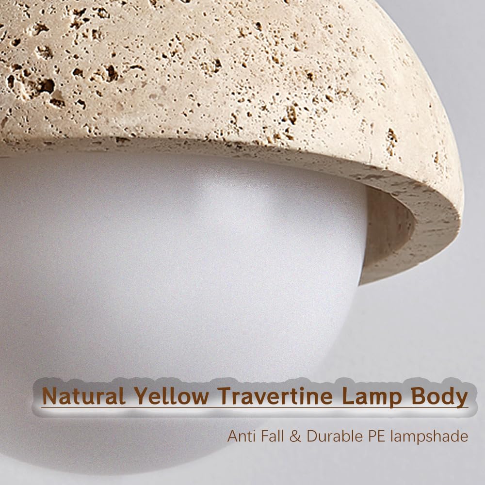 Spherical Wabi Sabi Pendant Light Natural Stone Retro Japanese Style Yellow Travertine Pendant Lighting Vintage Mini Wood Nordic Hanging Light for Kitchen Island Dining Room Bedroom Hallway Bedside - TrustMedUSA