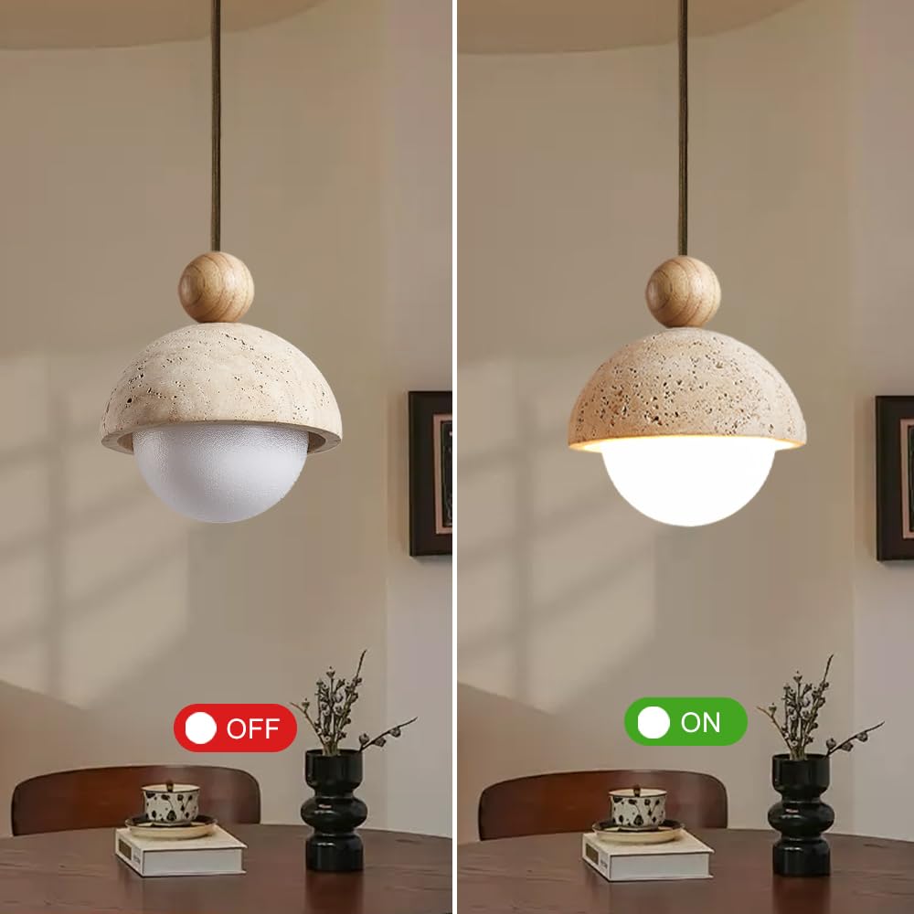 Spherical Wabi Sabi Pendant Light Natural Stone Retro Japanese Style Yellow Travertine Pendant Lighting Vintage Mini Wood Nordic Hanging Light for Kitchen Island Dining Room Bedroom Hallway Bedside - TrustMedUSA