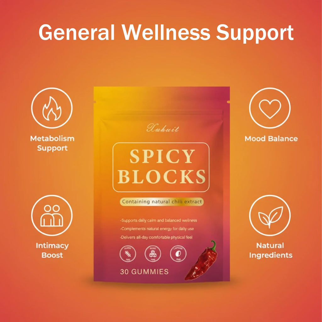 Spicy Blocks for Couples-with Chili Pepper , Maca Root & Epimedium Extract | Supports Emotional Warmth & Daily Comfort | Peach Flavor, Mild Spicy Kick, Vegan-Friendly, No Artificial Additives (1) - TrustMedUSA