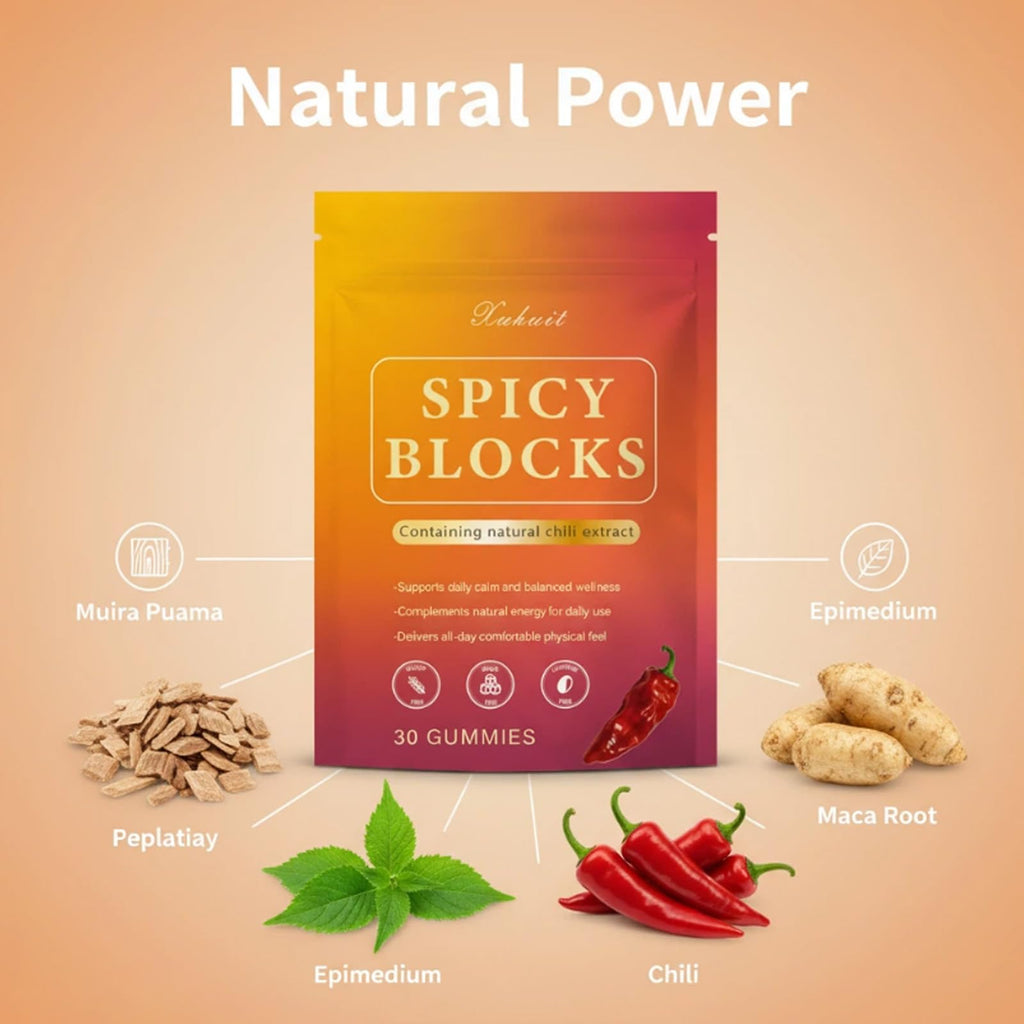 Spicy Blocks for Couples-with Chili Pepper , Maca Root & Epimedium Extract | Supports Emotional Warmth & Daily Comfort | Peach Flavor, Mild Spicy Kick, Vegan-Friendly, No Artificial Additives (1) - TrustMedUSA