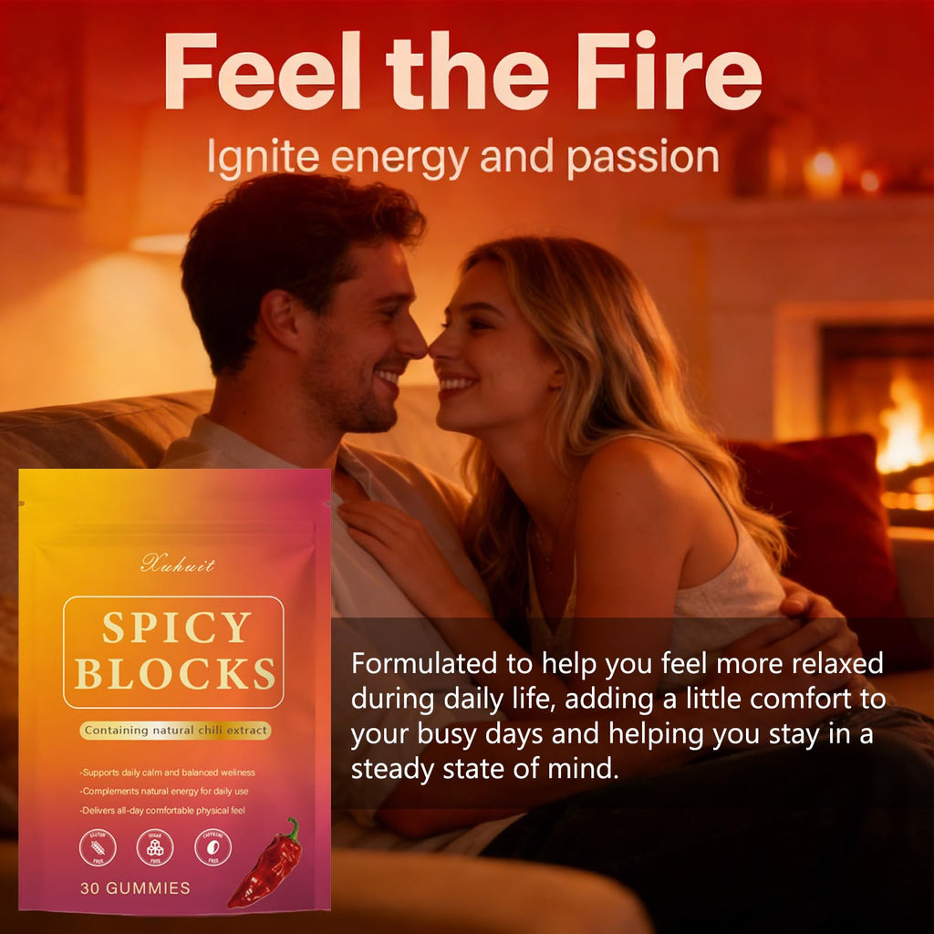Spicy Blocks for Couples-with Chili Pepper , Maca Root & Epimedium Extract | Supports Emotional Warmth & Daily Comfort | Peach Flavor, Mild Spicy Kick, Vegan-Friendly, No Artificial Additives (1) - TrustMedUSA