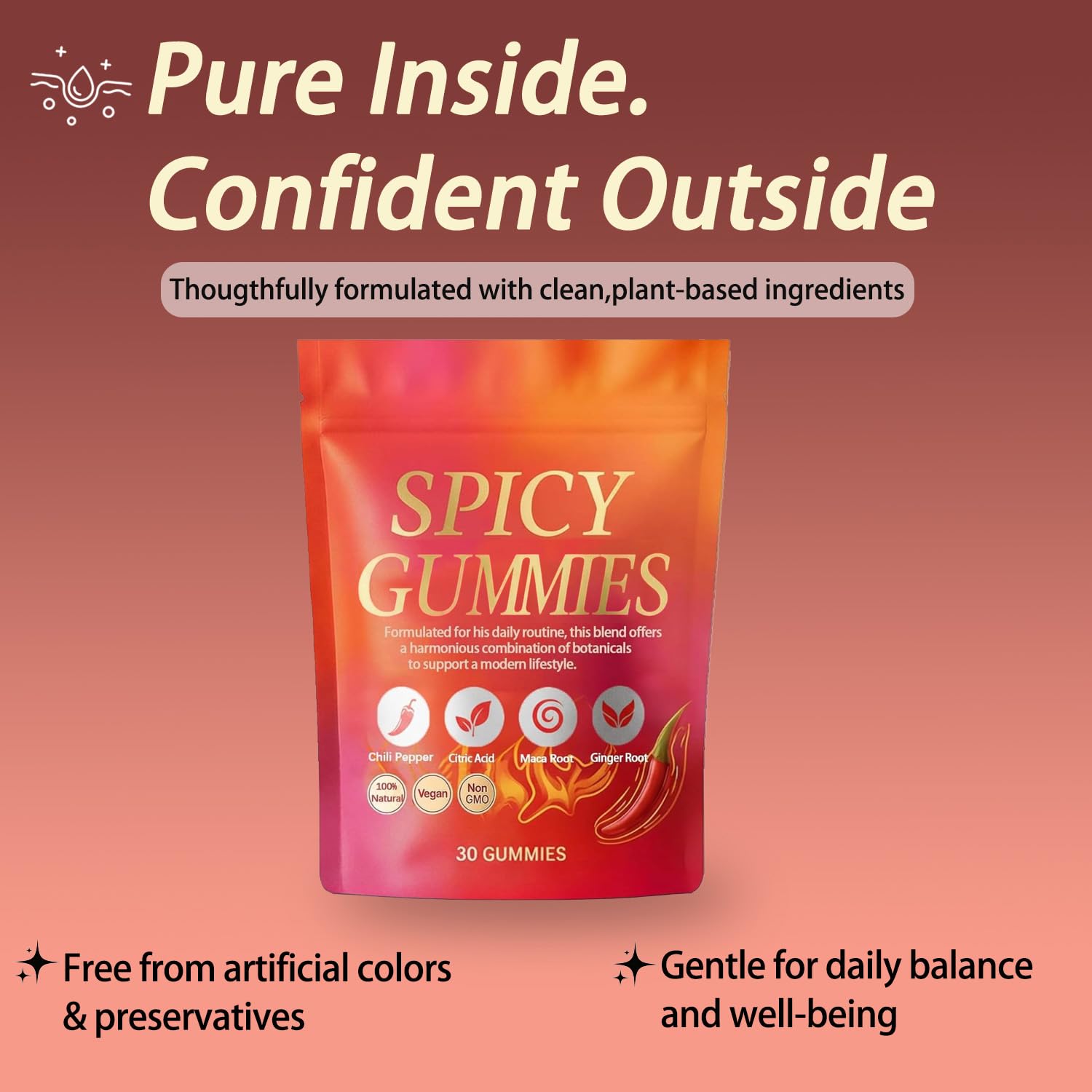 Spicy Square Gummy, Hot Peach Gummies – Natural Chili Flavor, 30 Gummies - TrustMedUSA