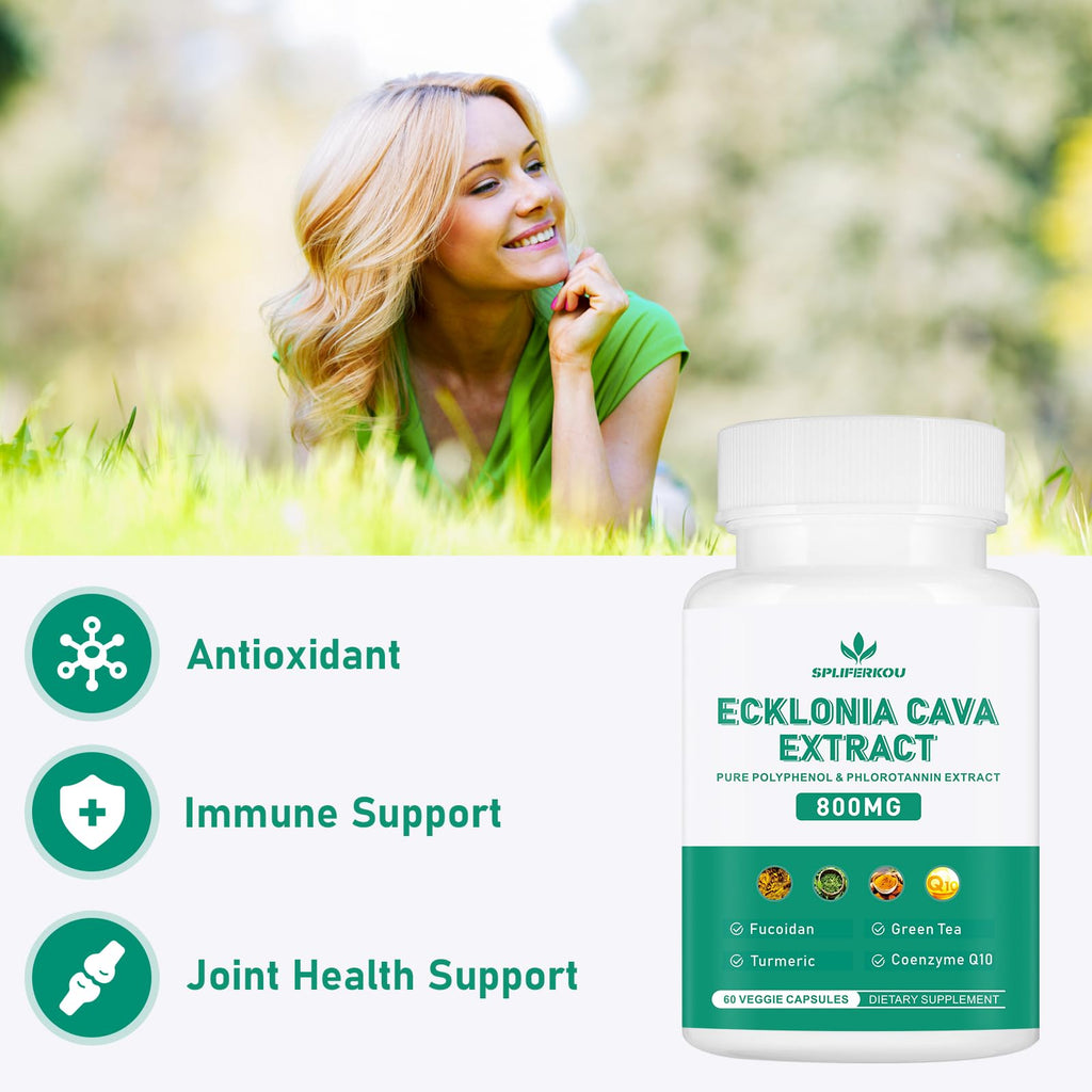 Spliferikou Ecklonia Cava Extract, 800mg, 60 Veggie Capsules with Fucoidan, Green Tea, Turmeric, CoQ10, Dietary Supplement - TrustMedUSA