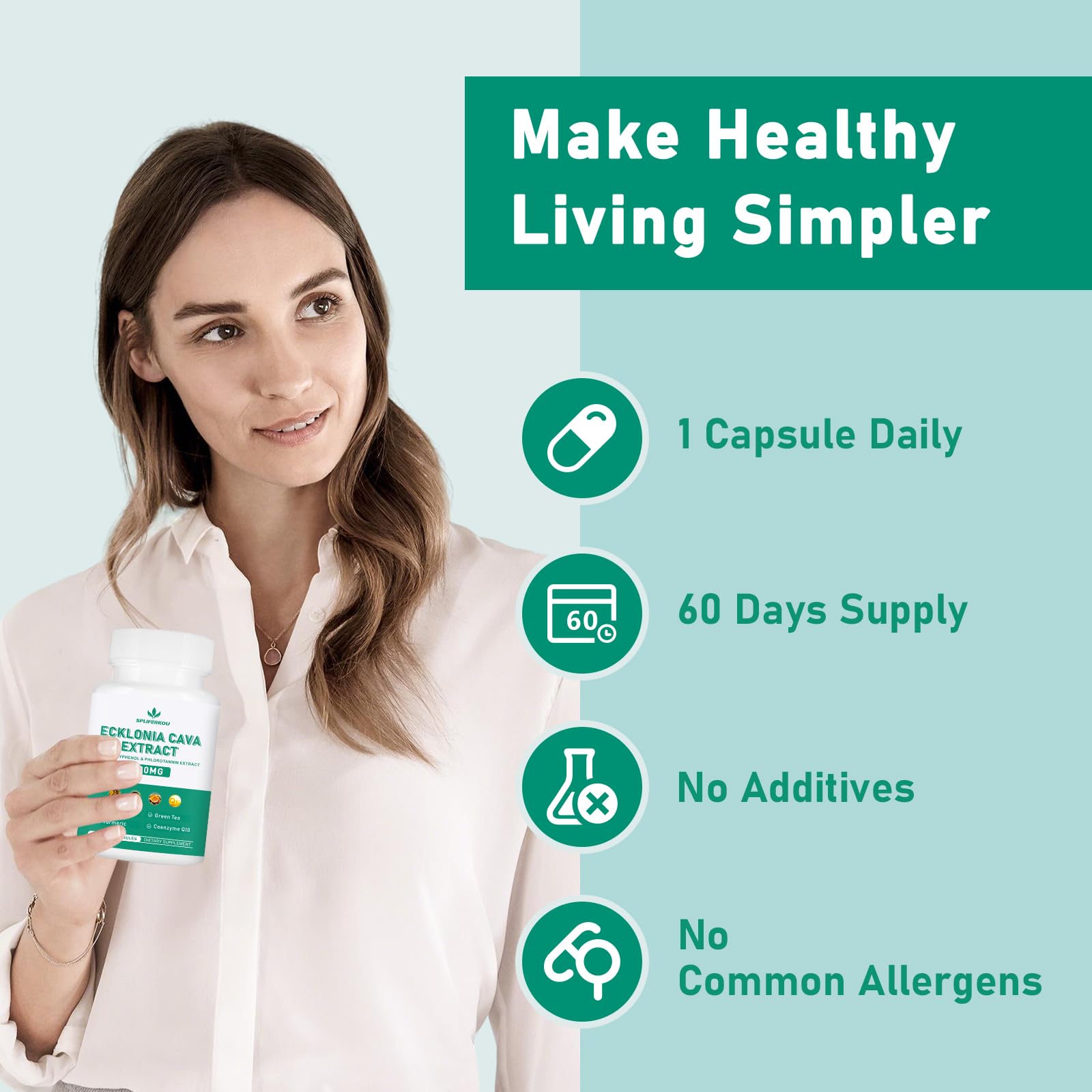 Spliferikou Ecklonia Cava Extract, 800mg, 60 Veggie Capsules with Fucoidan, Green Tea, Turmeric, CoQ10, Dietary Supplement - TrustMedUSA