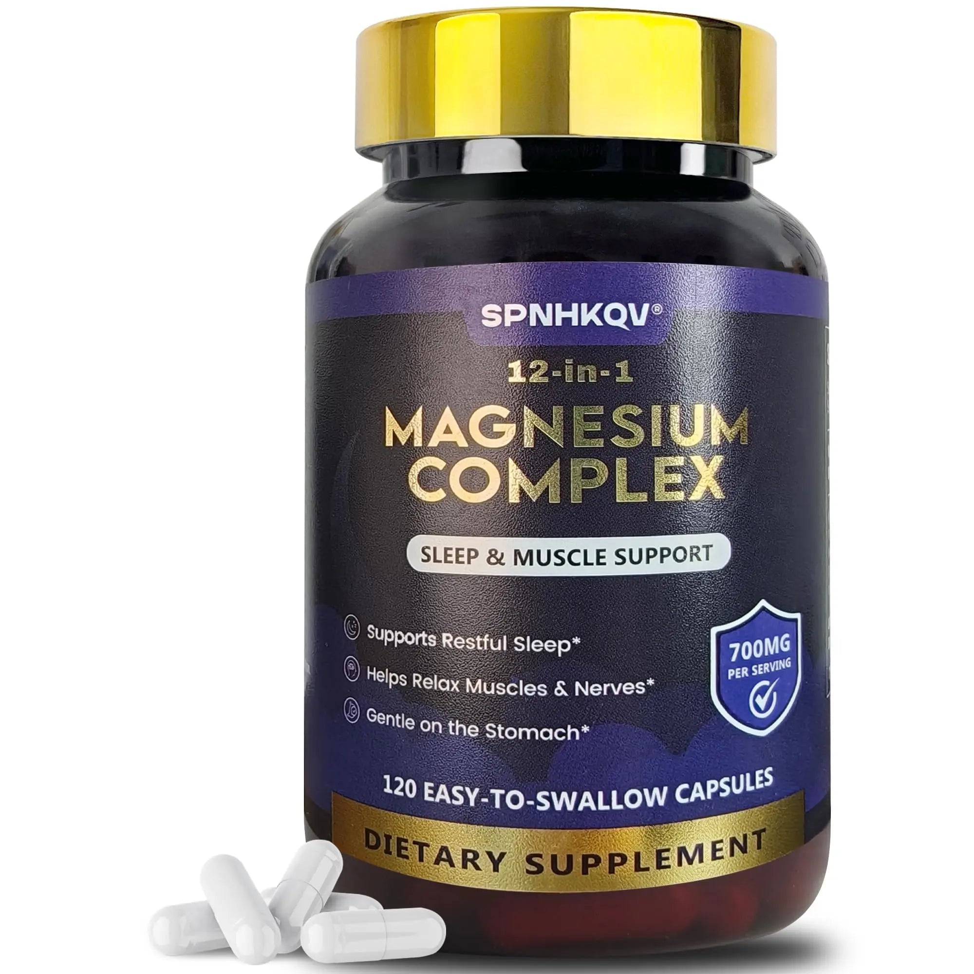 SPNHKQV Magnesium 12-in-1 Complex Supplement – 700mg High Absorption Magnesium Glycinate Capsules for Women & Men – Muscle, Nerve & Sleep Support – 120 Vegan Capsules - TrustMedUSA