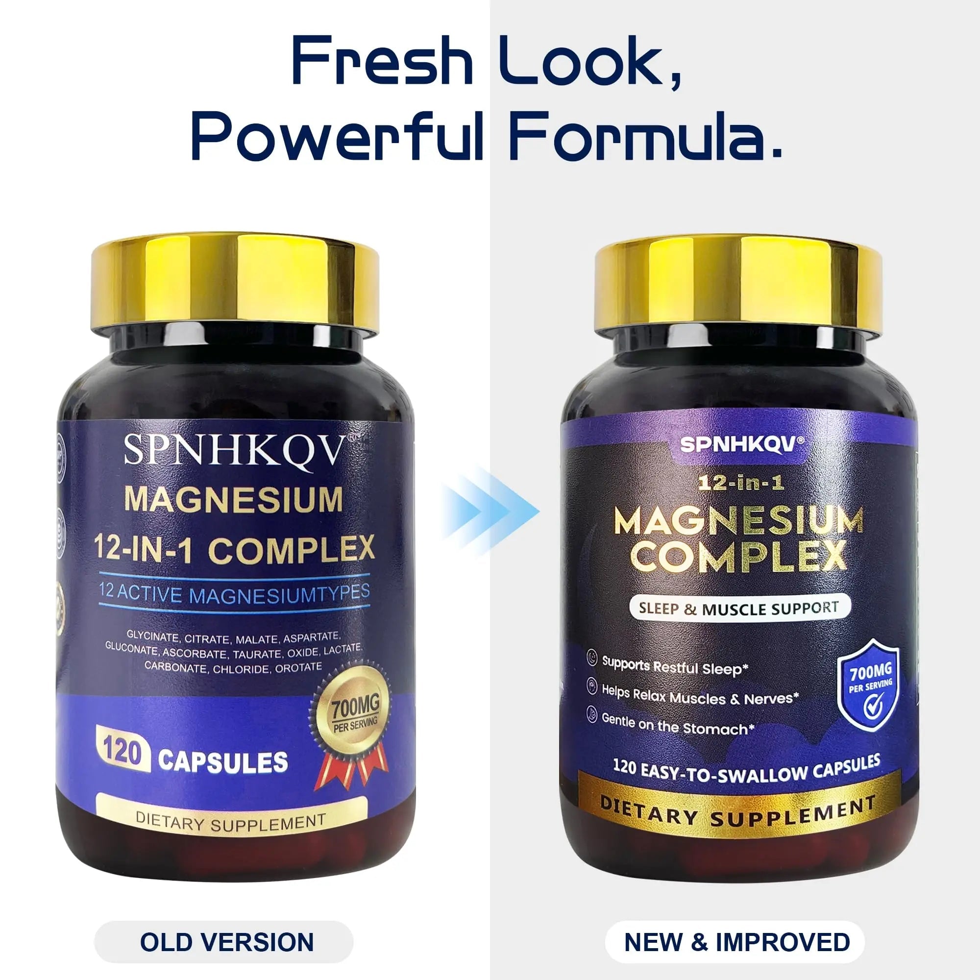 SPNHKQV Magnesium 12-in-1 Complex Supplement – 700mg High Absorption Magnesium Glycinate Capsules for Women & Men – Muscle, Nerve & Sleep Support – 120 Vegan Capsules - TrustMedUSA