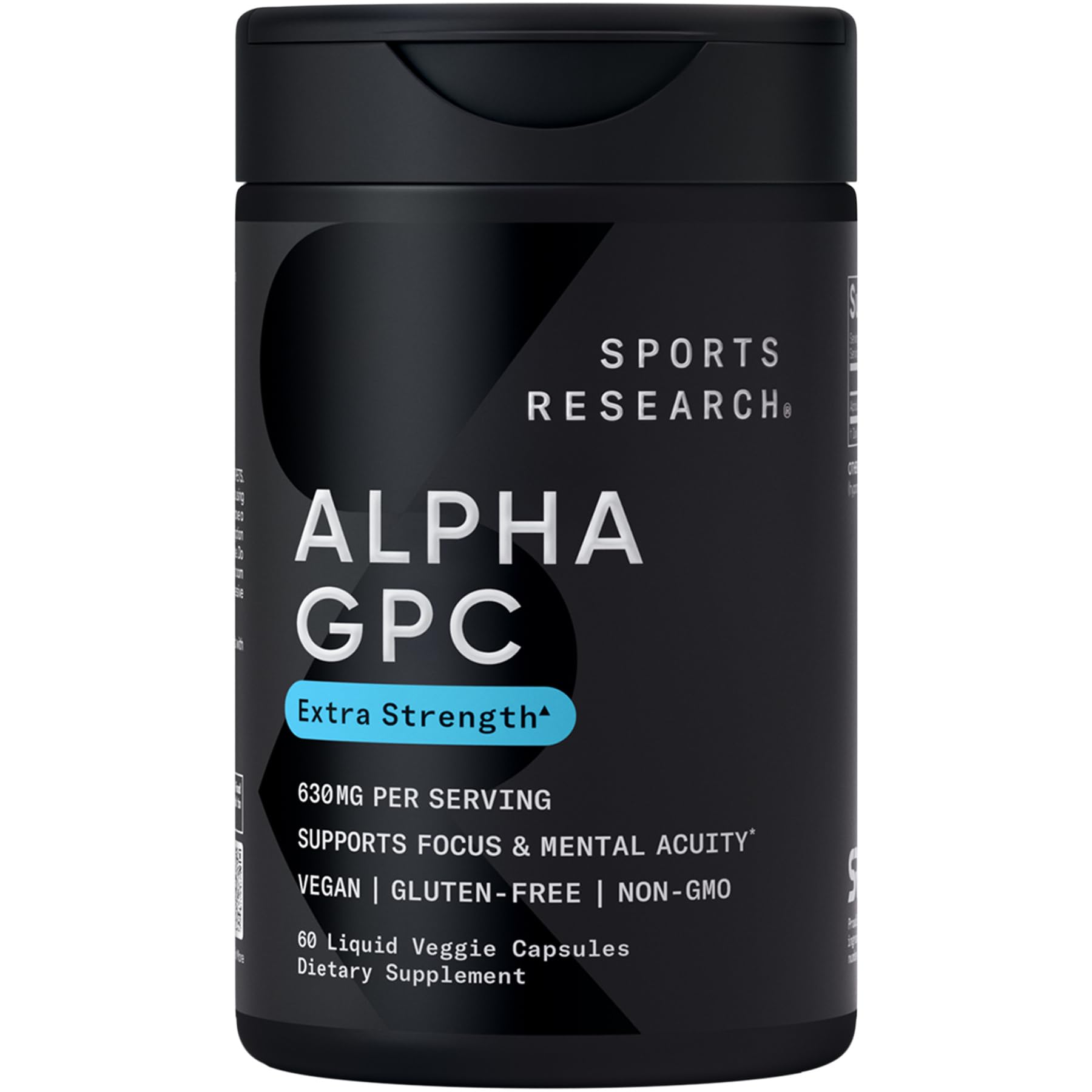 Sports Research® Alpha GPC 630mg (Extra Strength) - Bioavailable Source of Choline - Focus & Cognitive Support for Women & Men - Vegan Certified · Non-GMO · Gluten Free - 60 Liquid Capsules - Maple Wellness Supplements