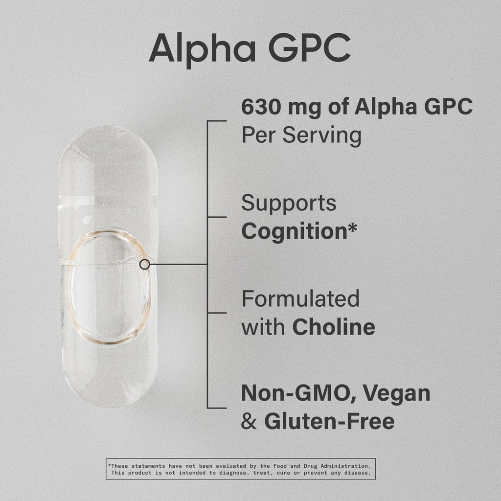 Sports Research® Alpha GPC 630mg (Extra Strength) - Bioavailable Source of Choline - Focus & Cognitive Support for Women & Men - Vegan Certified · Non-GMO · Gluten Free - 60 Liquid Capsules - Maple Wellness Supplements