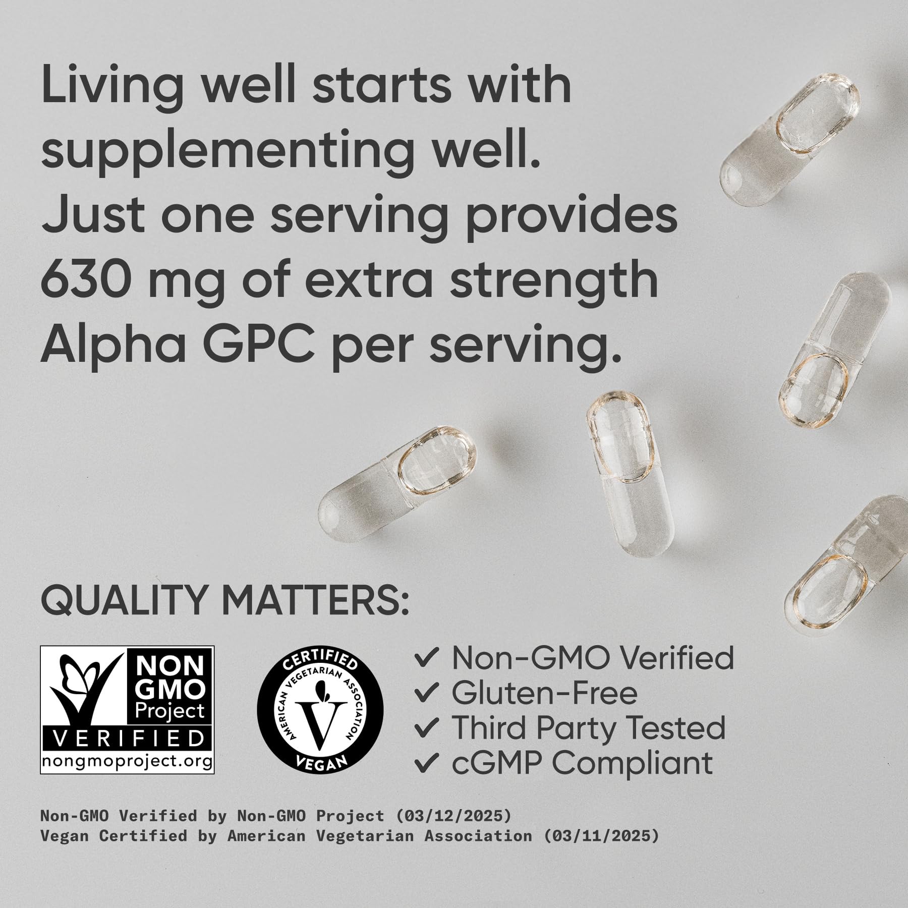 Sports Research® Alpha GPC 630mg (Extra Strength) - Bioavailable Source of Choline - Focus & Cognitive Support for Women & Men - Vegan Certified · Non-GMO · Gluten Free - 60 Liquid Capsules - Maple Wellness Supplements
