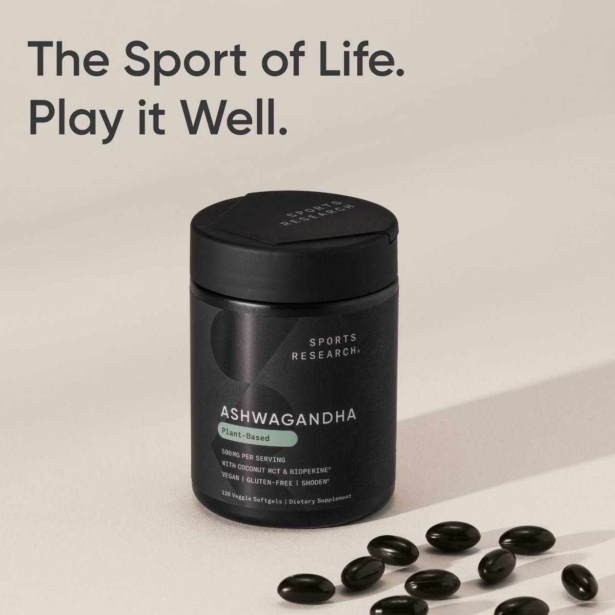 Sports Research® Ashwagandha Softgels with Coconut MCT Oil - Natural Ayurvedic Adaptogen Made with Shoden® Ashwa for Relaxation, Calm & Sleep Support - Gluten Free & Vegan Friendly - 120 Count - Maple Wellness Supplements