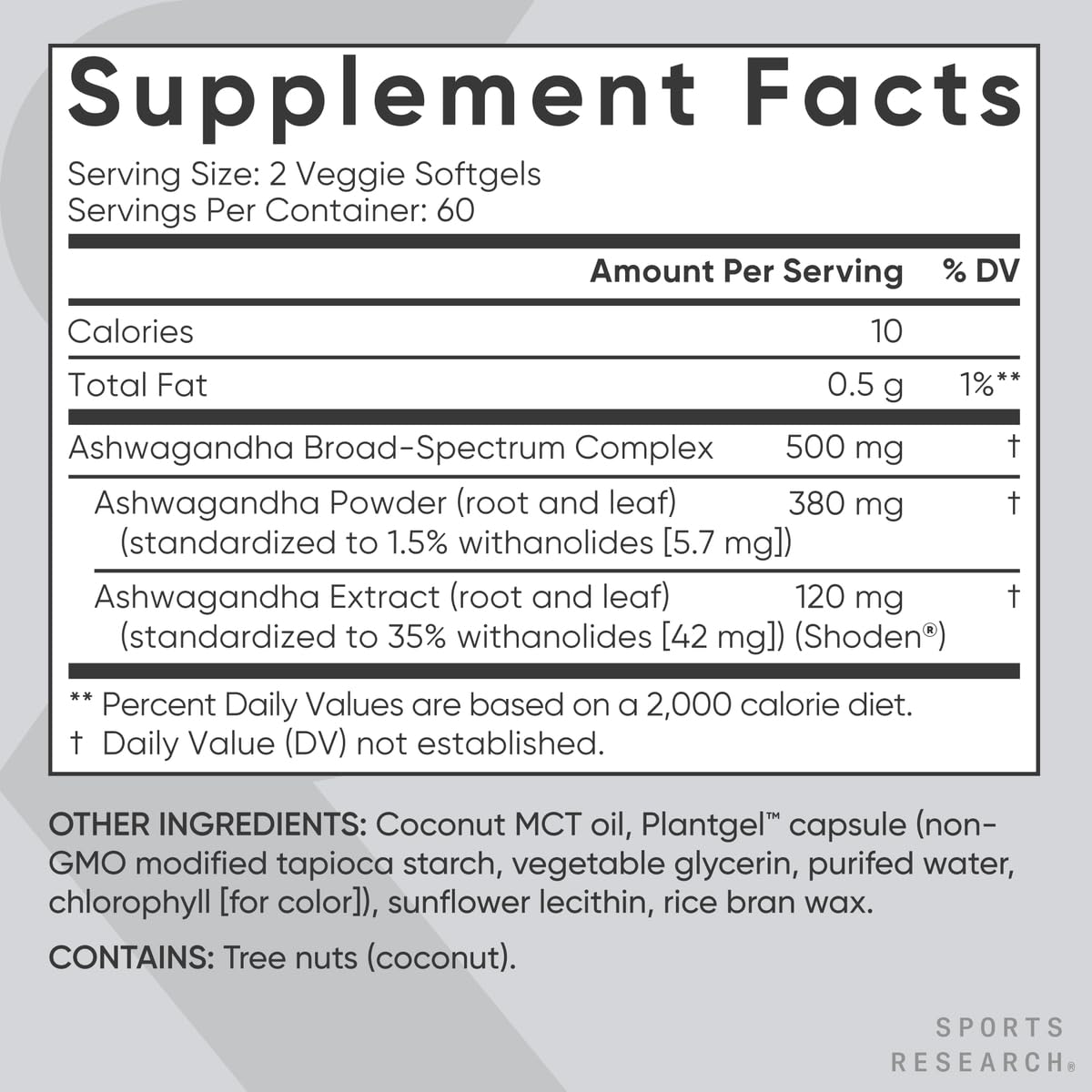 Sports Research® Ashwagandha Softgels with Coconut MCT Oil - Natural Ayurvedic Adaptogen Made with Shoden® Ashwa for Relaxation, Calm & Sleep Support - Gluten Free & Vegan Friendly - 120 Count - Maple Wellness Supplements