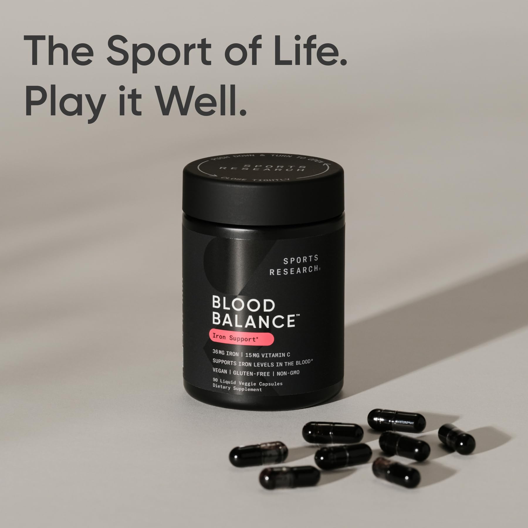 Sports Research® Blood Balance Iron Supplement - 36 MG Iron + Folate & Vitamin C for Absorption - Red Blood Cell Support for Women & Men* - Vegan Certified · Non-GMO · Gluten-Free - 90 Capsules - Maple Wellness Supplements