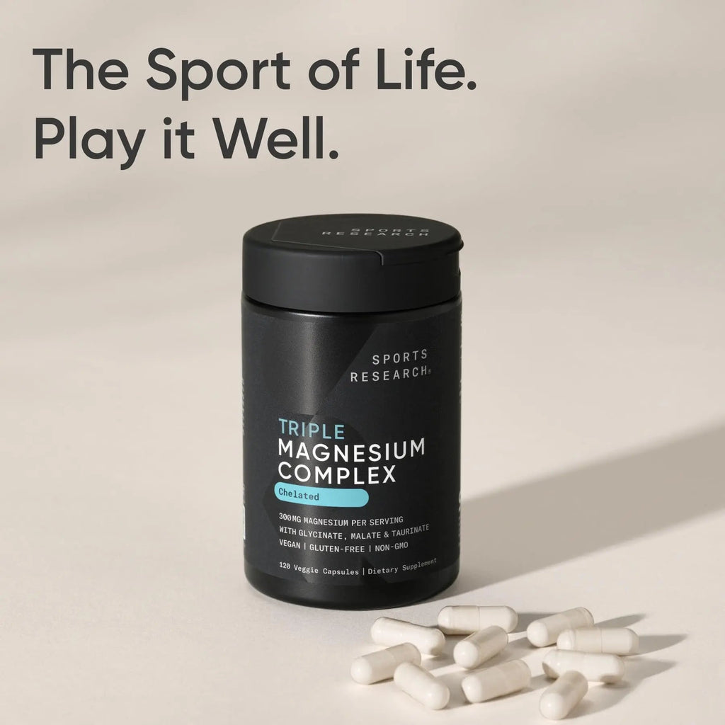 Sports Research® Chelated Triple Magnesium Complex with Glycinate, Taurinate & Malate (Chelamax®) for Enhanced Bioavailability* - 300 mg per Serving, Non-GMO, Certified Vegan, 120 Veggie Capsules - TrustMedUSA