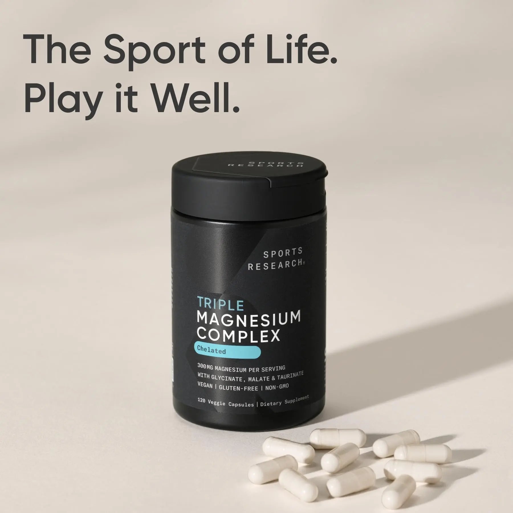 Sports Research® Chelated Triple Magnesium Complex with Glycinate, Taurinate & Malate (Chelamax®) for Enhanced Bioavailability* - 300 mg per Serving, Non-GMO, Certified Vegan, 120 Veggie Capsules - TrustMedUSA