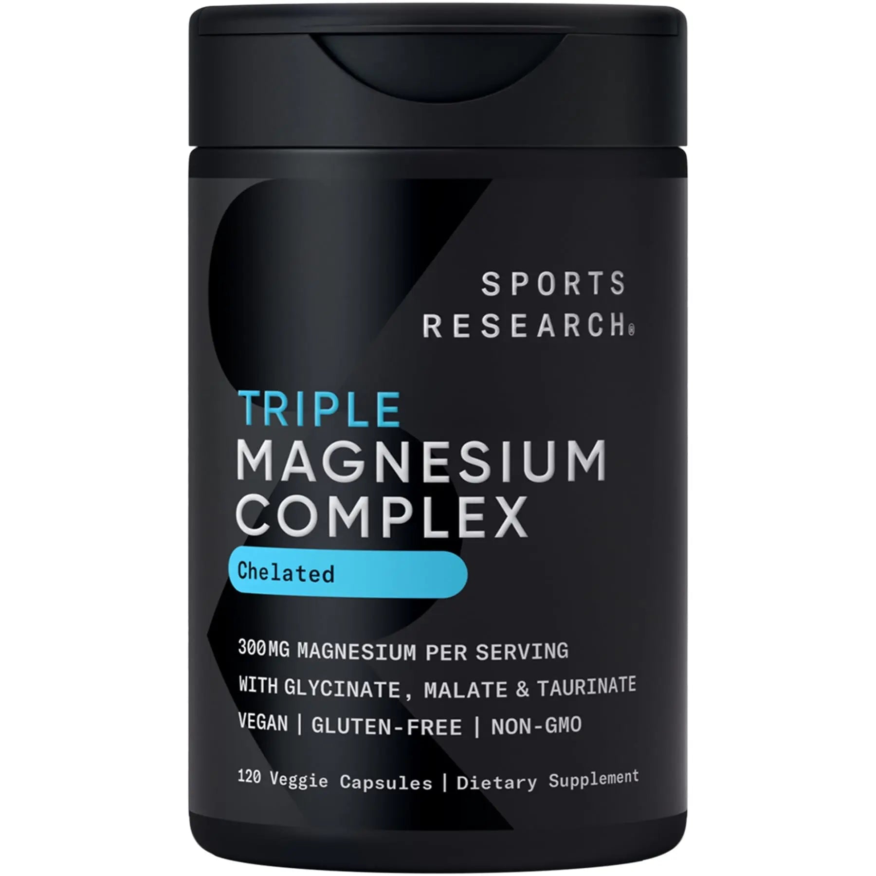 Sports Research® Chelated Triple Magnesium Complex with Glycinate, Taurinate & Malate (Chelamax®) for Enhanced Bioavailability* - 300 mg per Serving, Non-GMO, Certified Vegan, 120 Veggie Capsules - TrustMedUSA